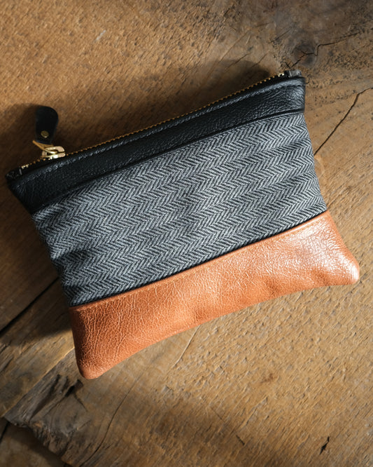 Tweed and Cognac Wristlet