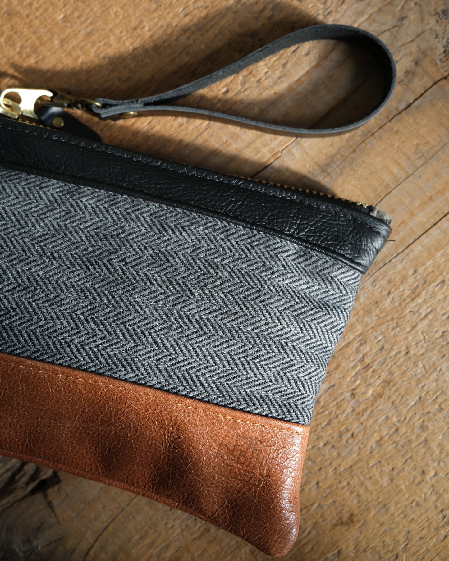 Tweed and Cognac Wristlet