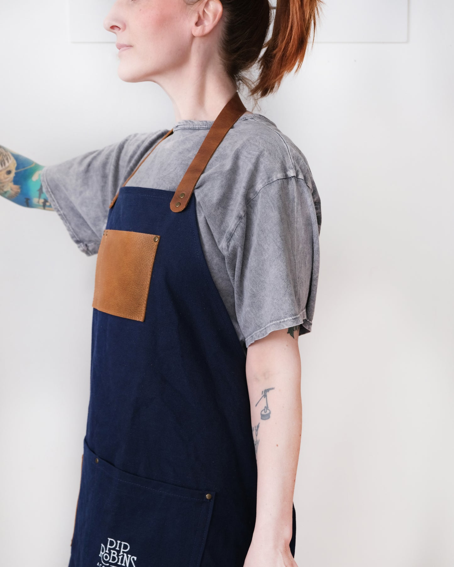 Workwear Apron: Navy & Dark Cognac