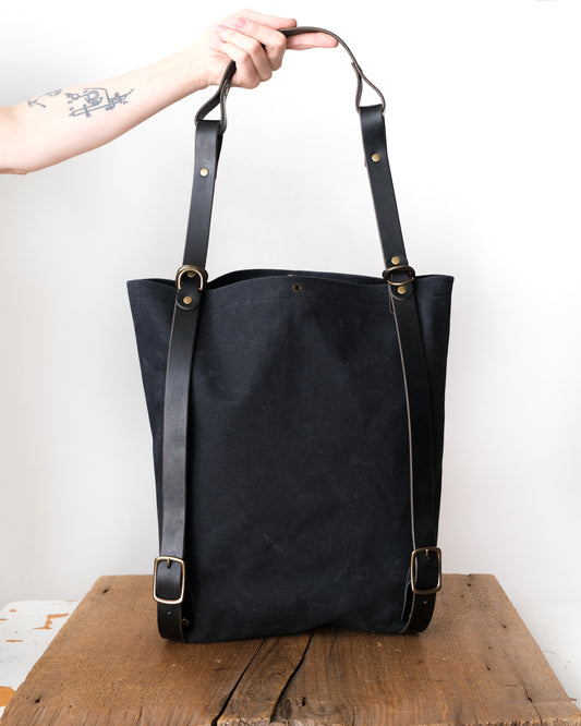 Convertible Backpack: Black Waxed Canvas