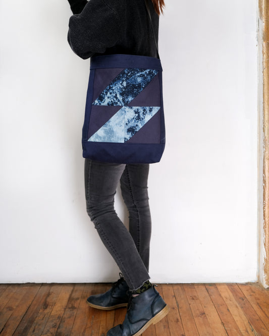 Quilted Shopper Tote: Bleached Denim