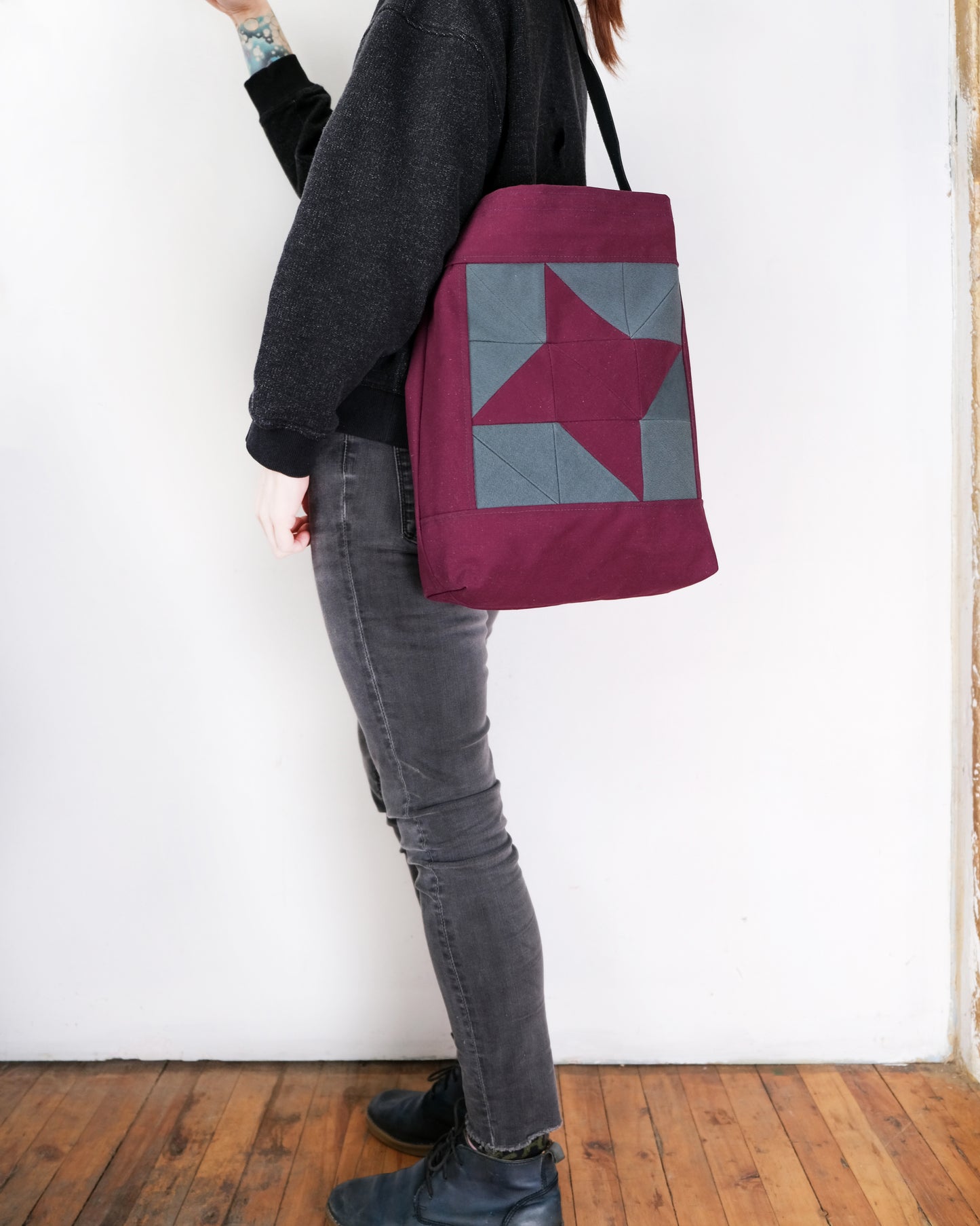Quilted Shopper Tote: Eggplant