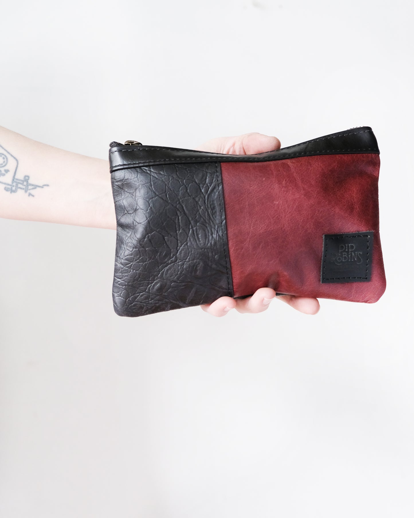 Black and Oxblood Leather Clutch
