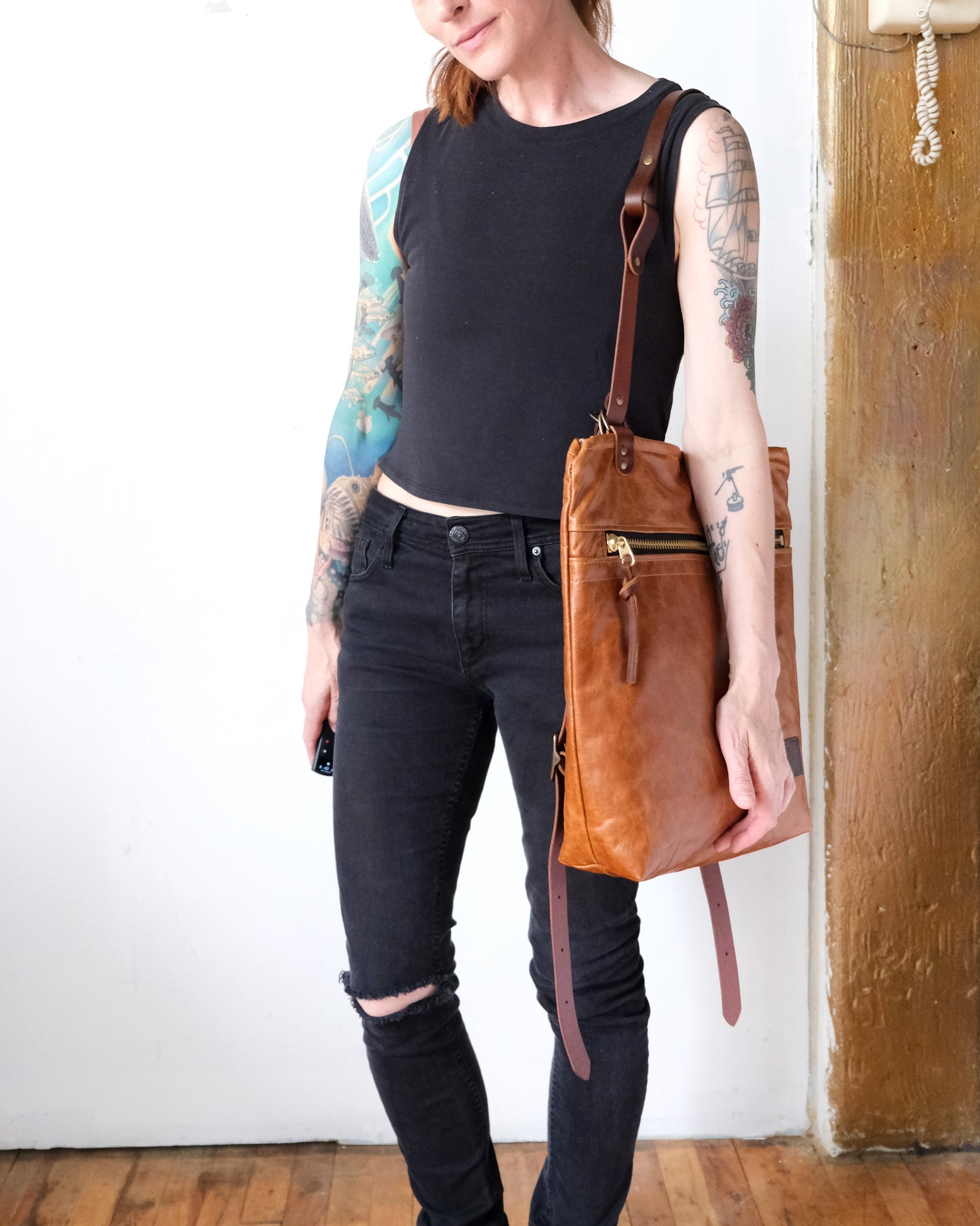 Zip-Top Convertible Backpack: Cognac Leather
