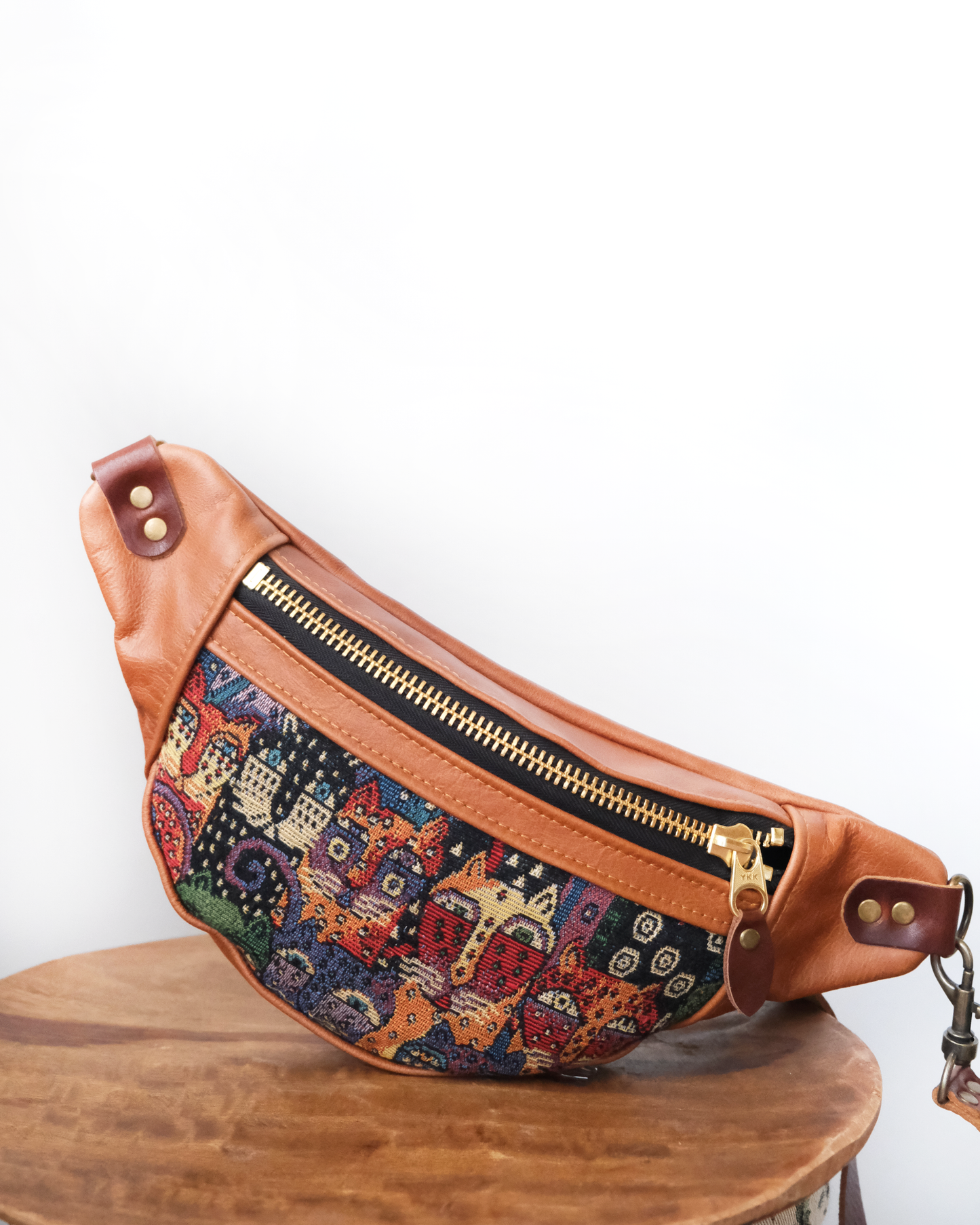 Mini Tabitha: Kitty Cats & Cognac Leather