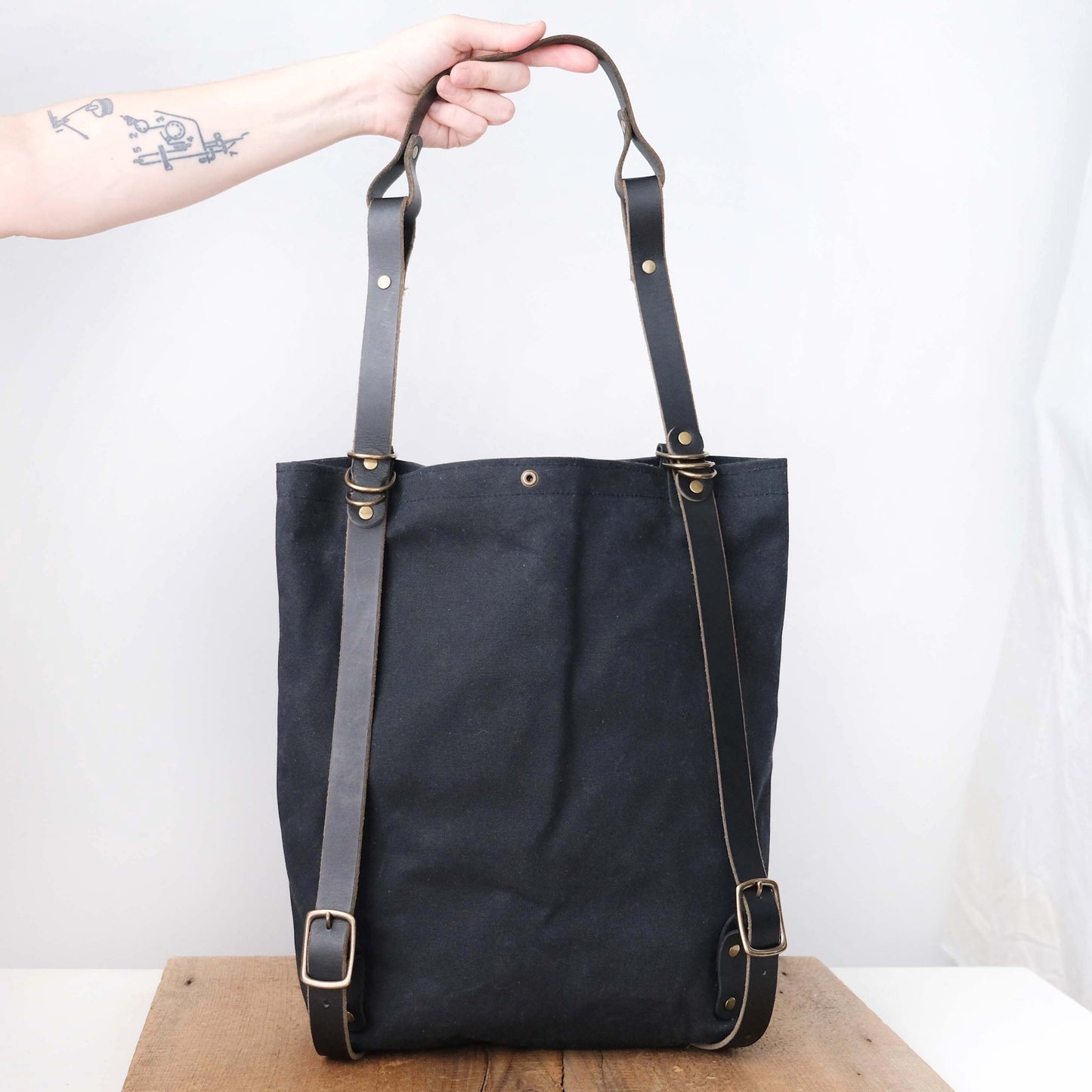 Convertible Backpack: Black Waxed Canvas