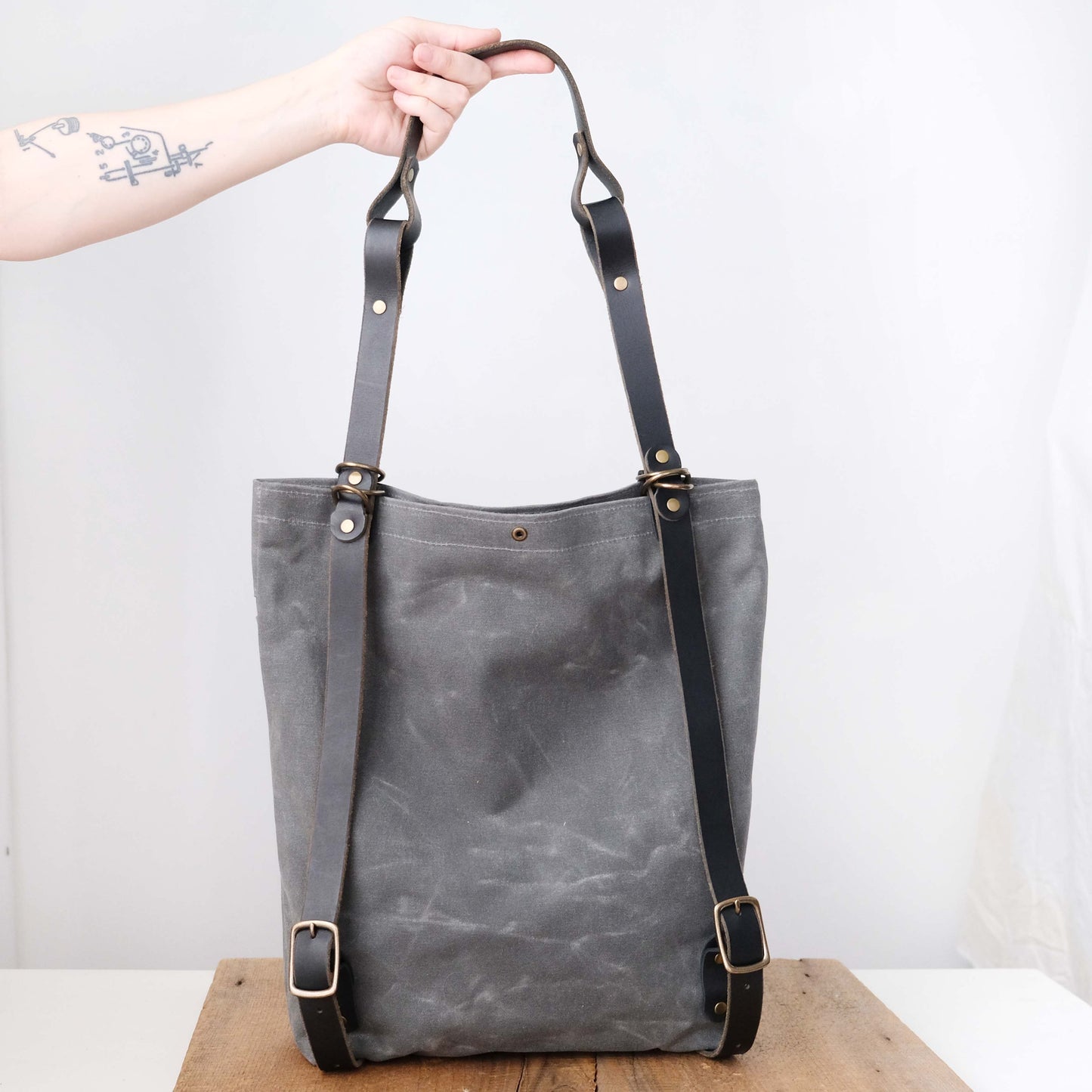 Convertible Backpack: Charcoal Waxed Canvas