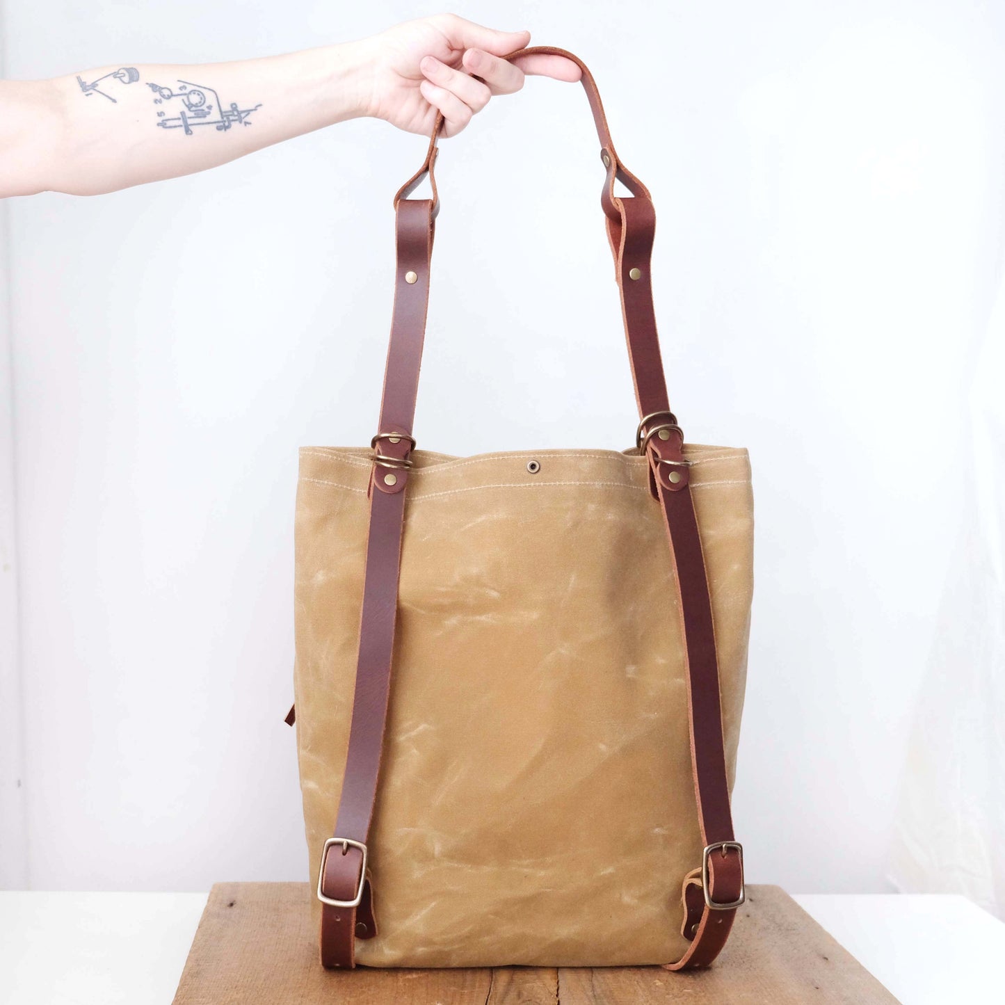 Convertible Backpack: Honey Waxed Canvas