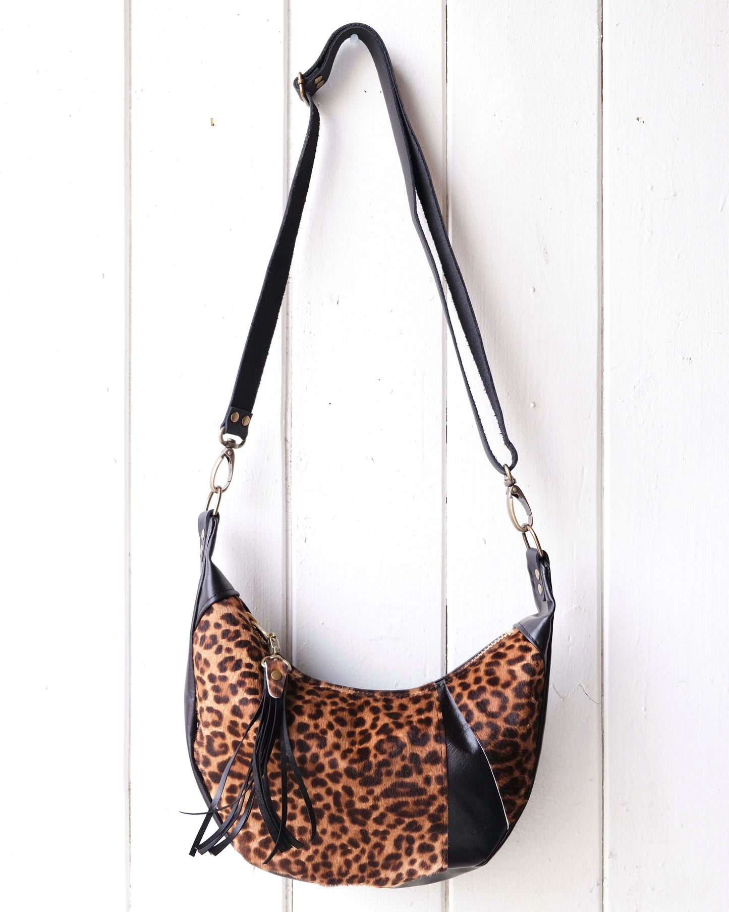 Mini Juno Bag: Leopard and Black Leather