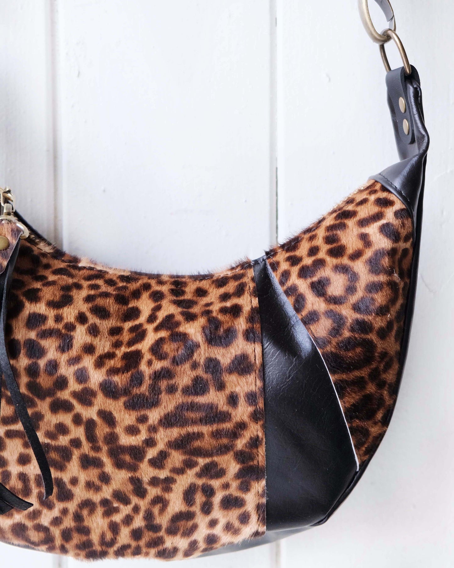 Mini Juno Bag: Leopard and Black Leather