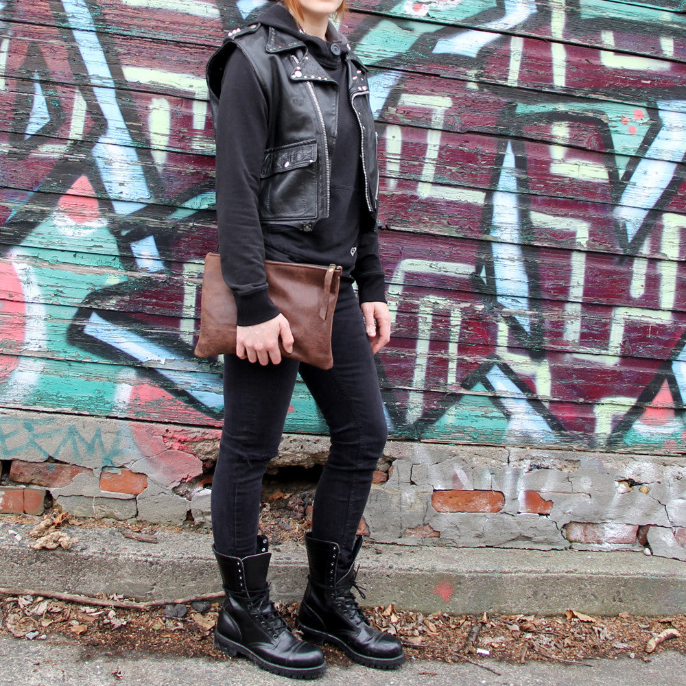 Reclaimed Leather Couch Clutch