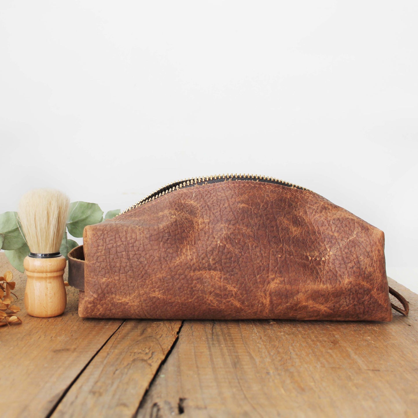 Large Dopp Kit: Brown Leather