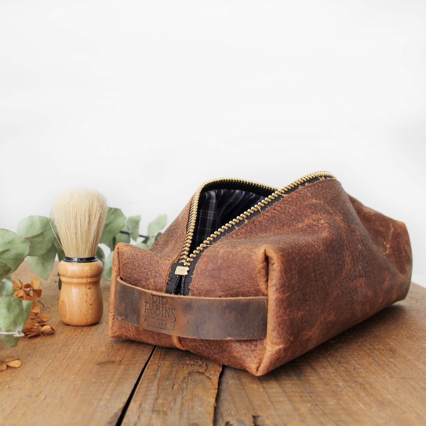 Large Dopp Kit: Brown Leather