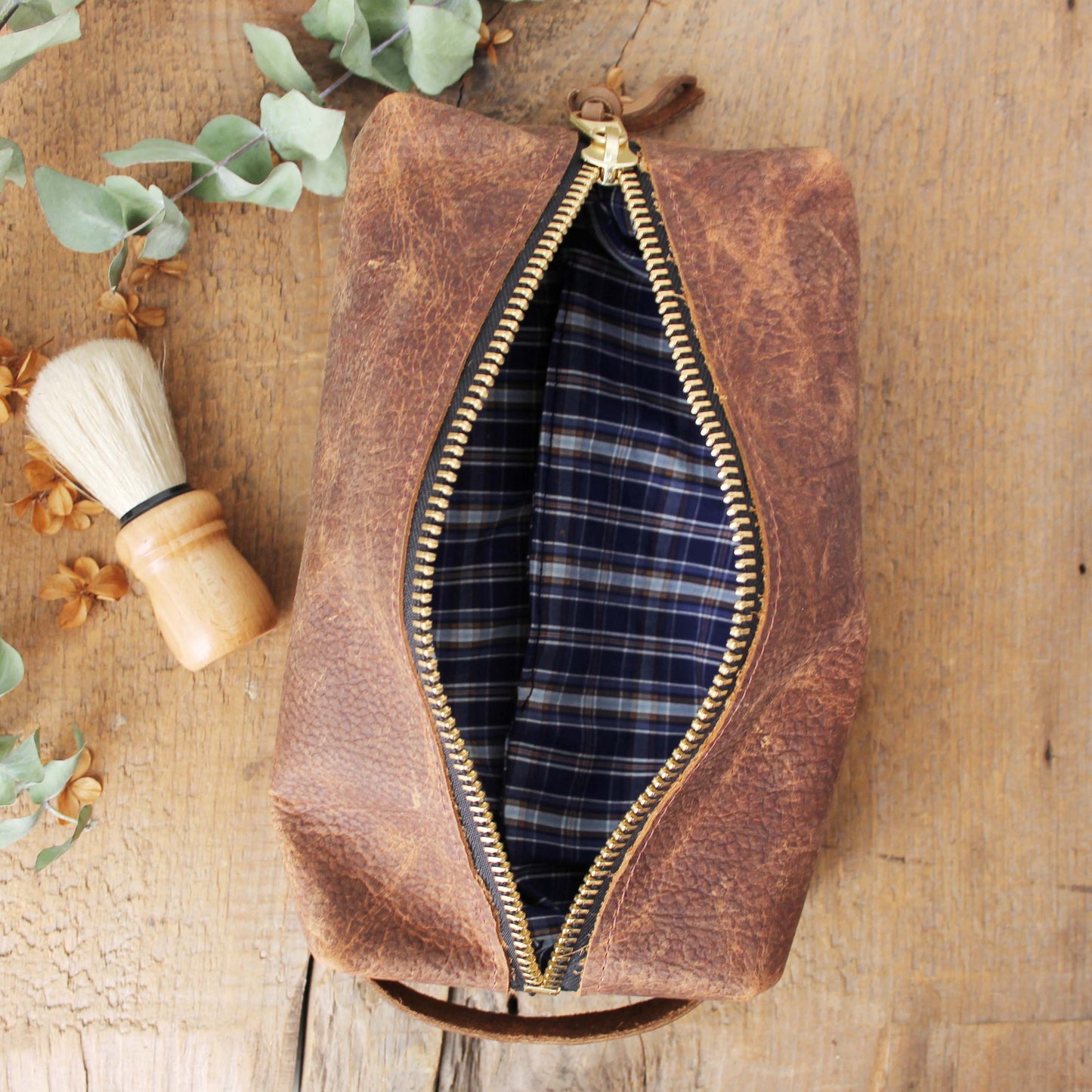 Large Dopp Kit: Brown Leather