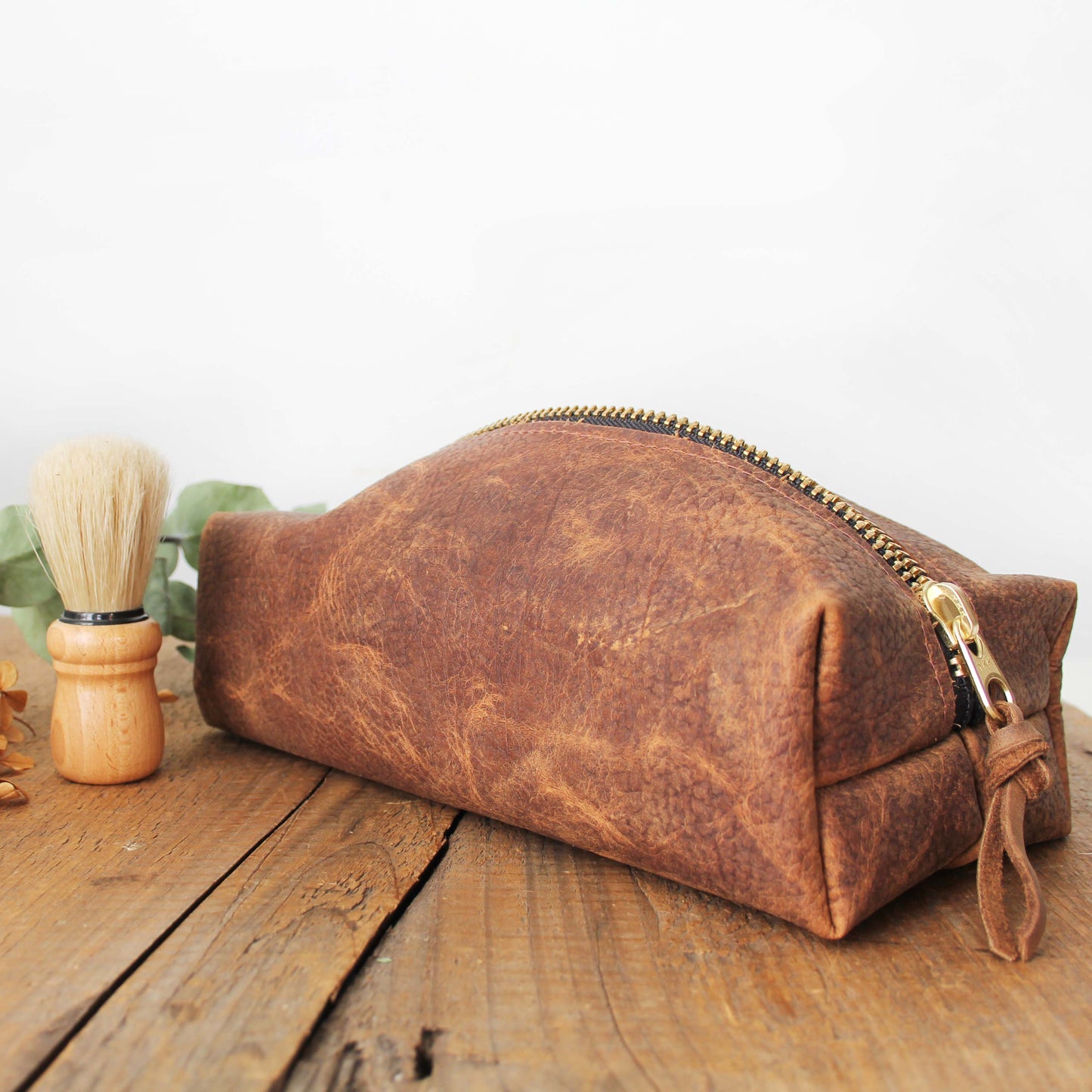 Large Dopp Kit: Brown Leather