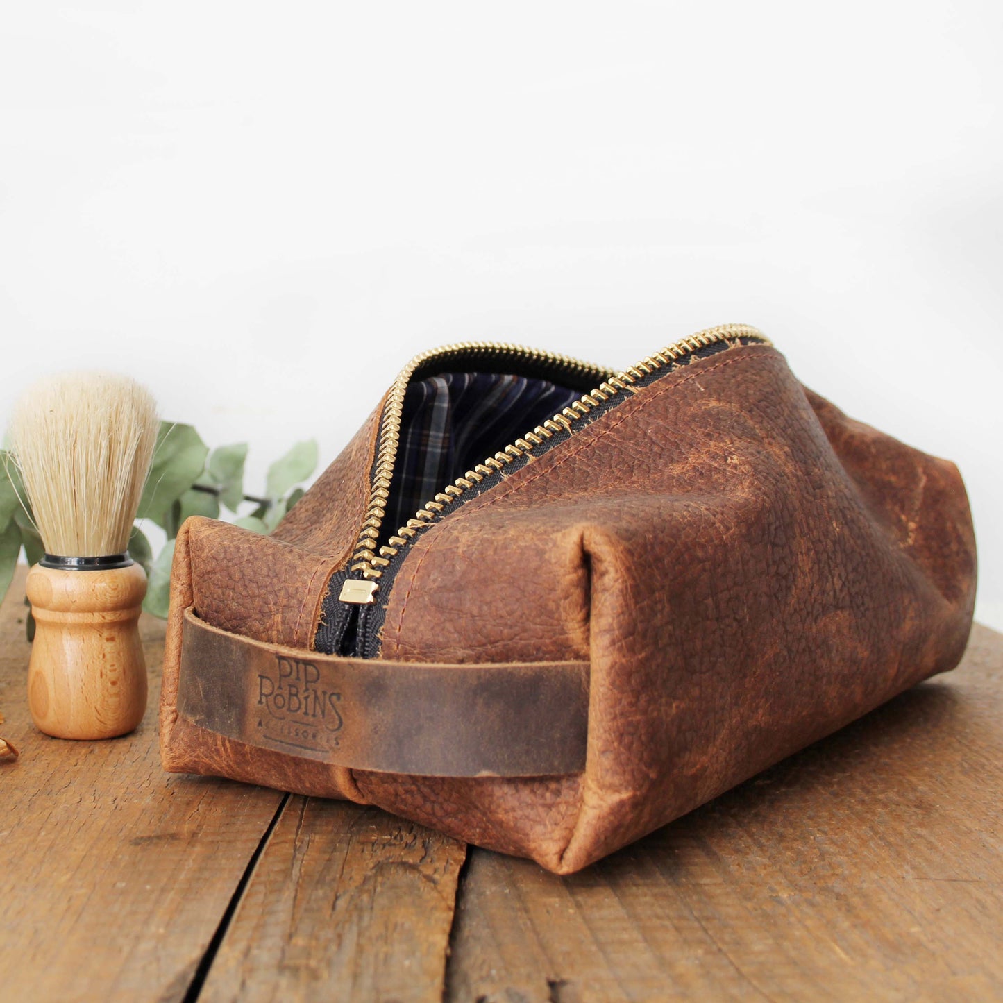 Large Dopp Kit: Brown Leather