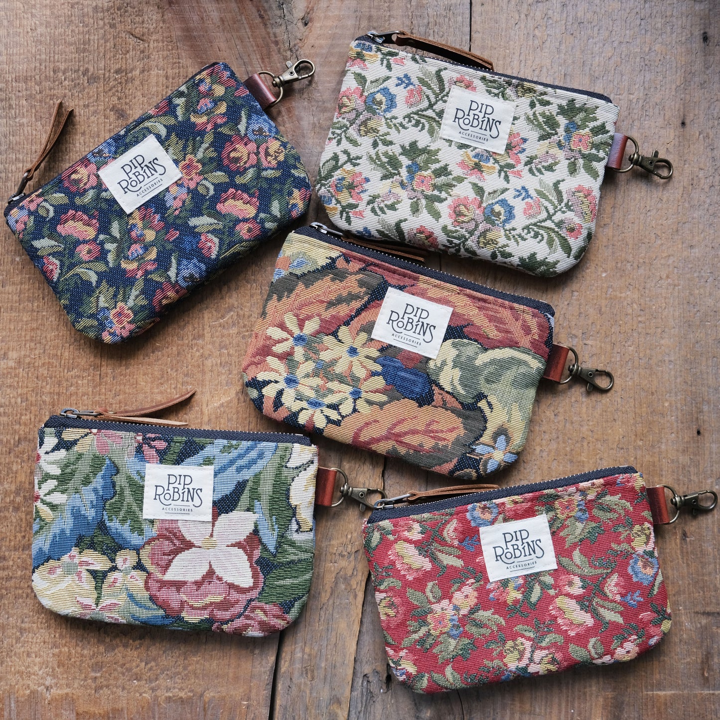 Floral Zipper Pouch with Clip