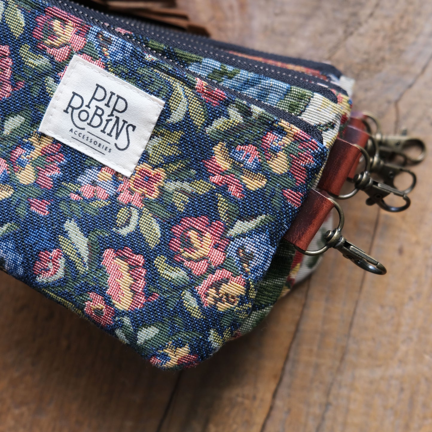 Floral Zipper Pouch with Clip