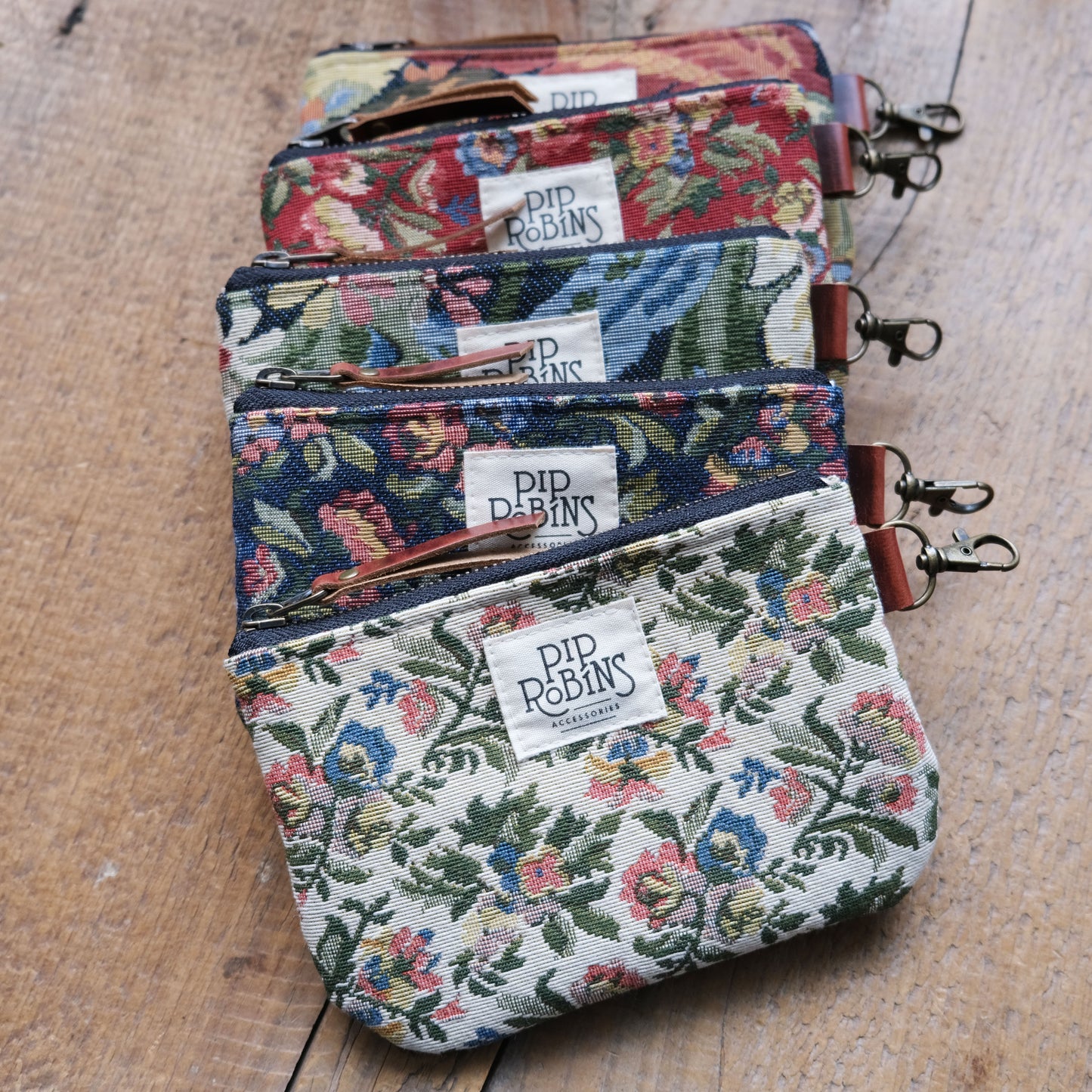 Floral Zipper Pouch with Clip