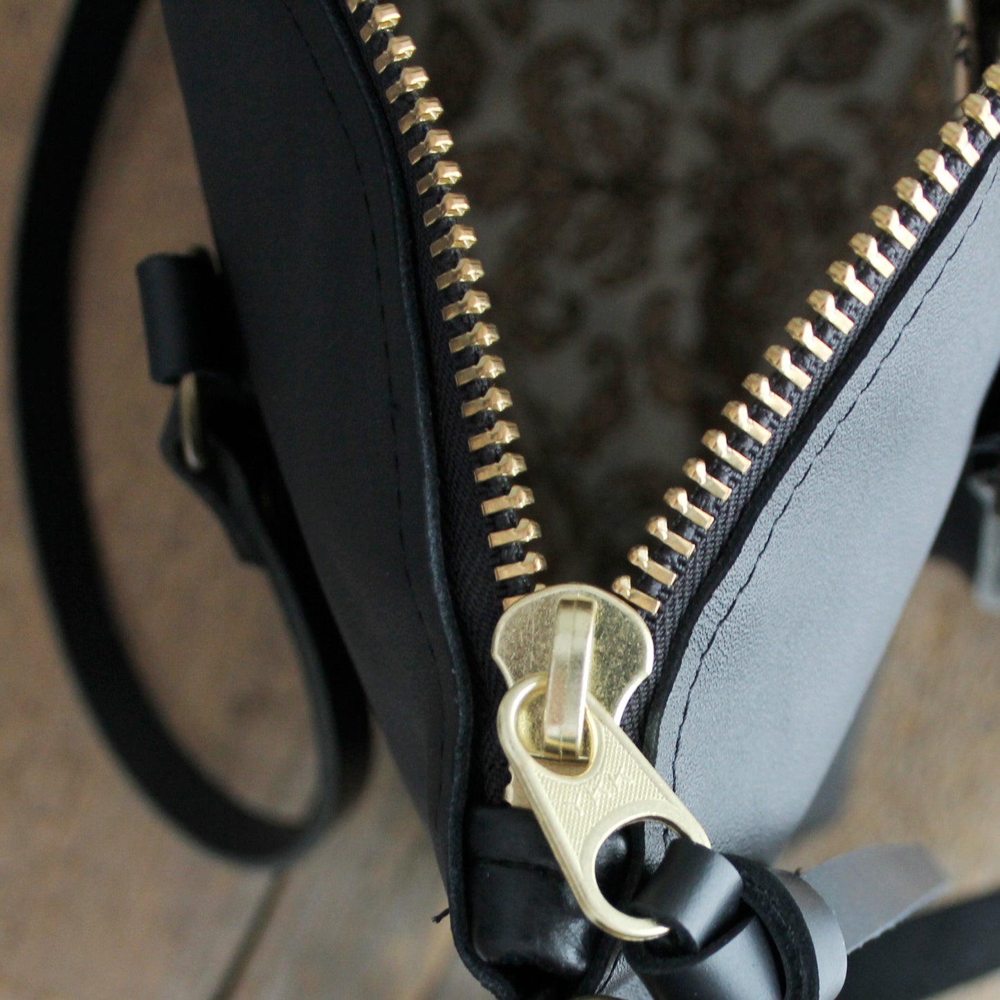 Mini Leighton Tote: Black and Brass