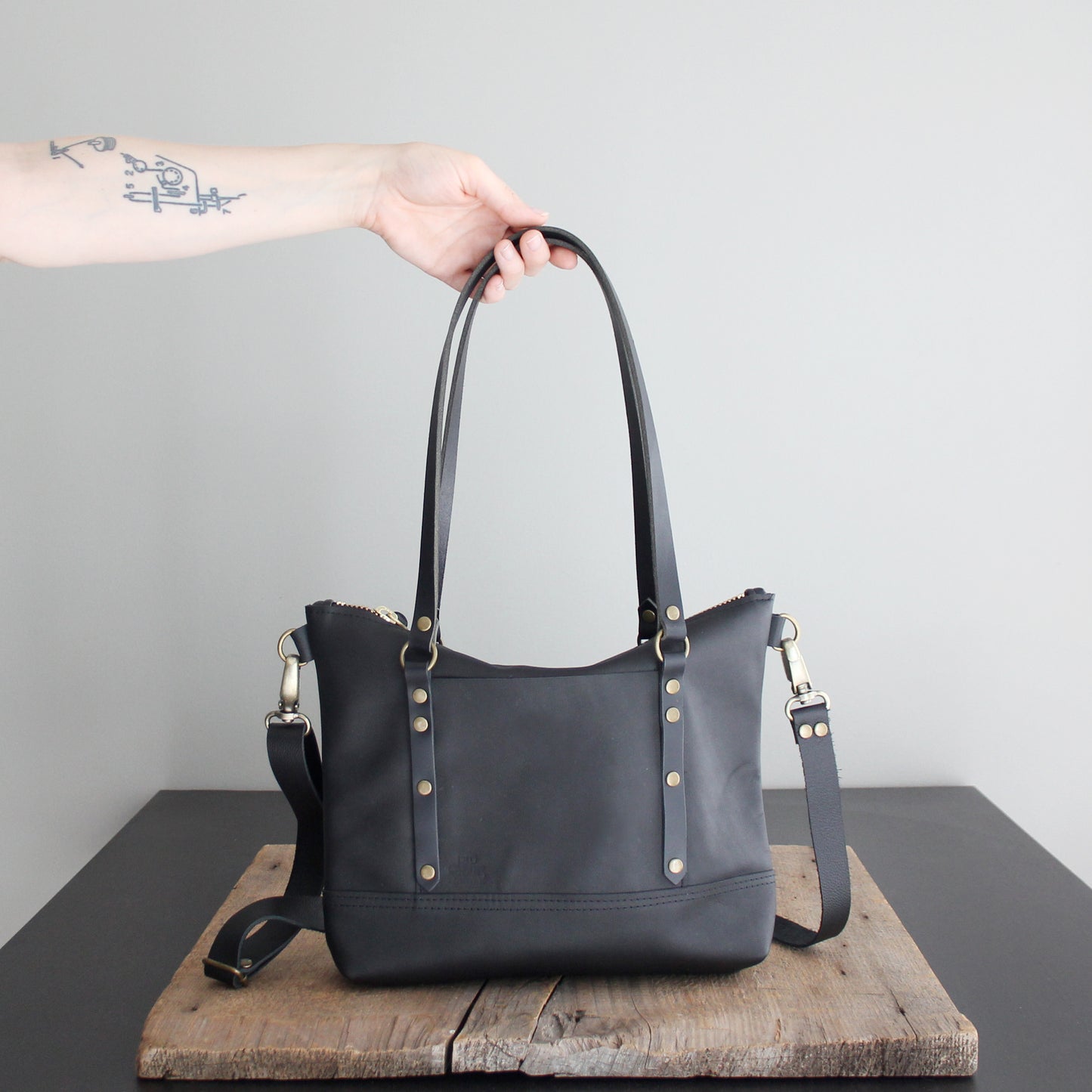 Mini Leighton Tote: Black and Brass