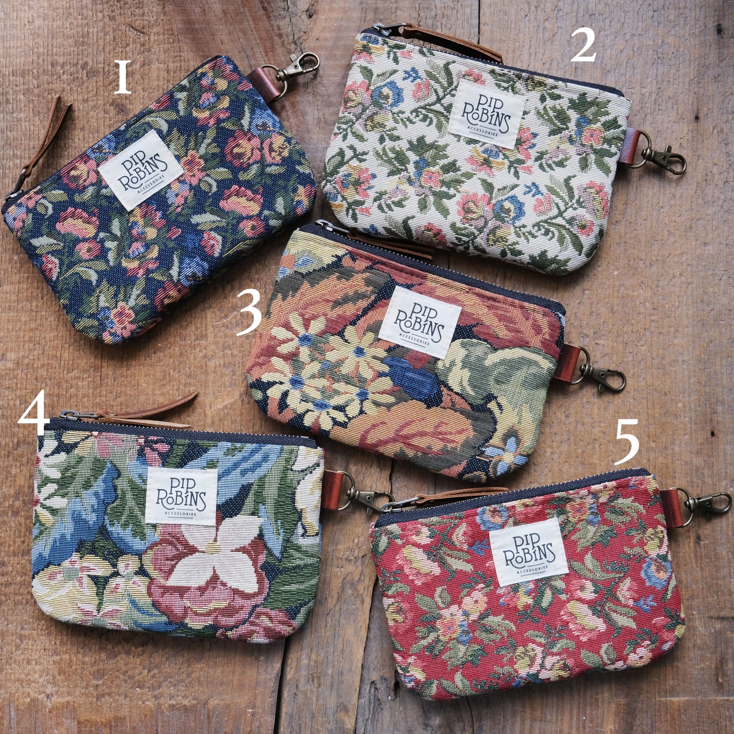 Floral Zipper Pouch with Clip