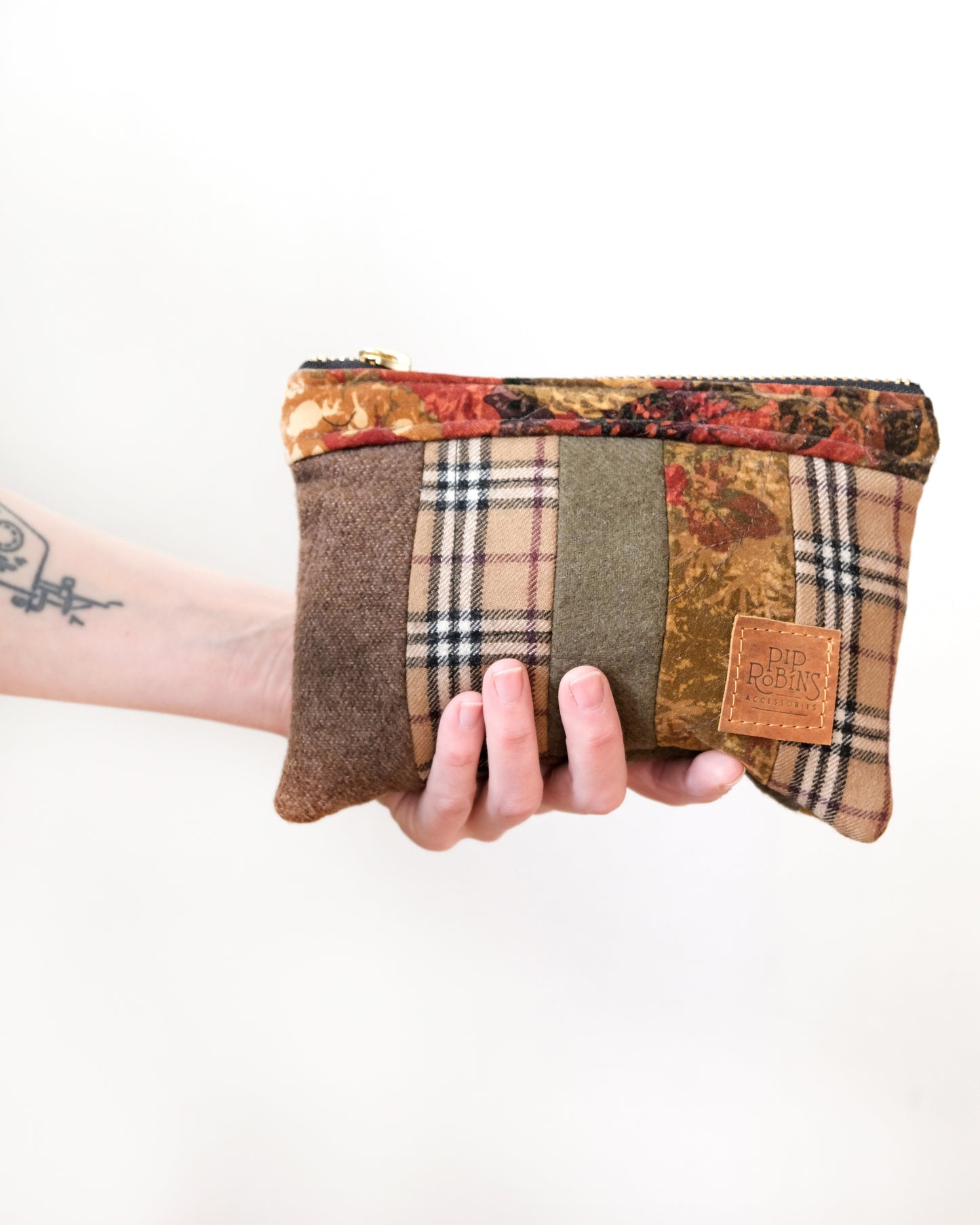 Mixed Wool Quilted Wristlet: Neutrals