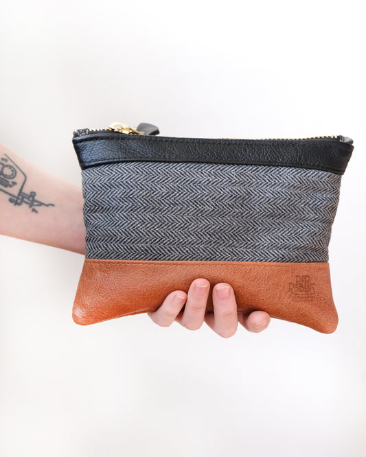 Tweed and Cognac Wristlet