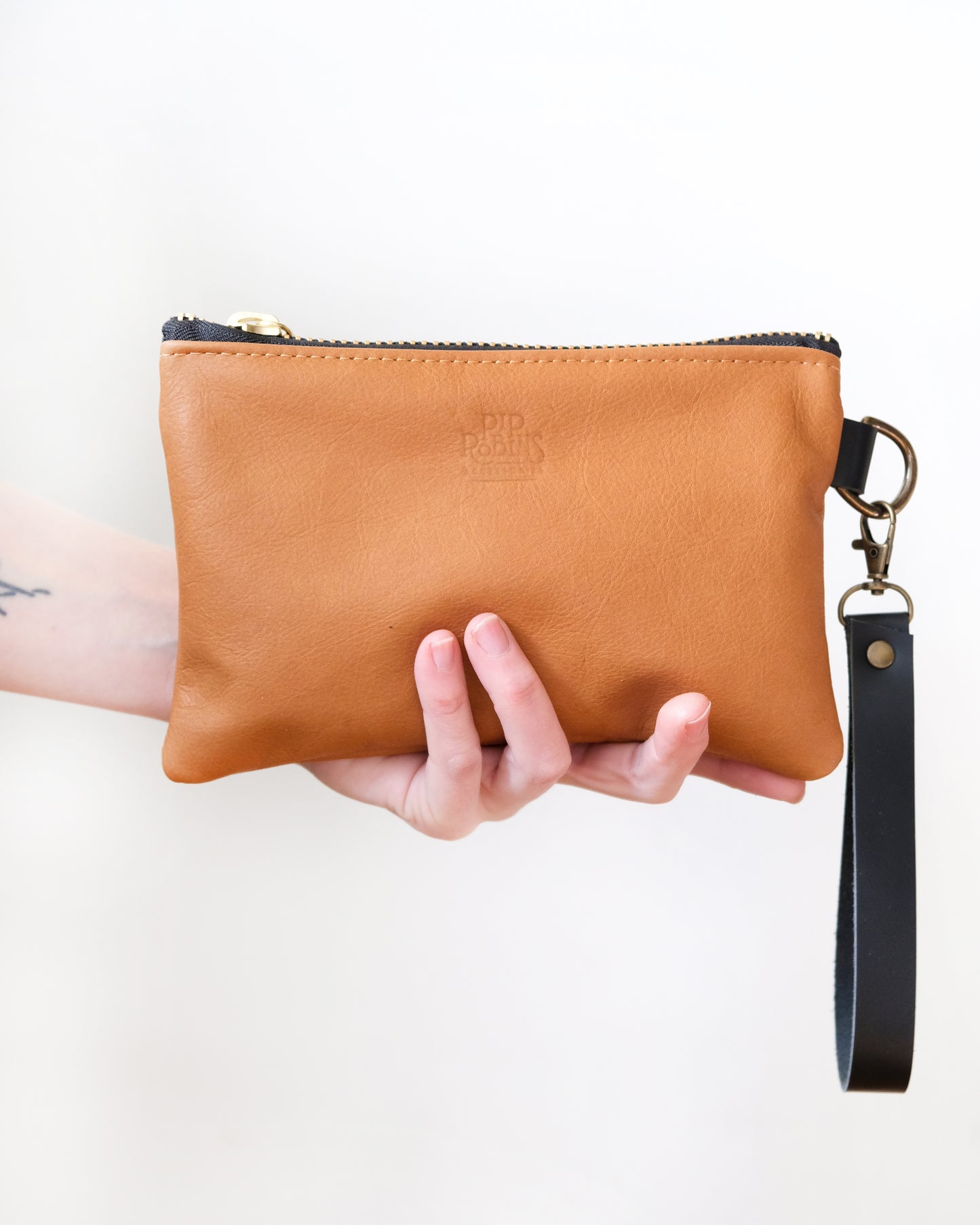 Cognac Leather Wristlet