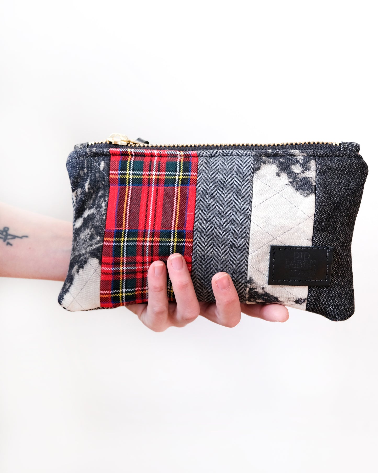 Mixed Wool Quilted Wristlet: Black and Red