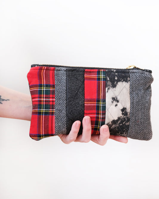 Mixed Wool Quilted Wristlet: Black and Red