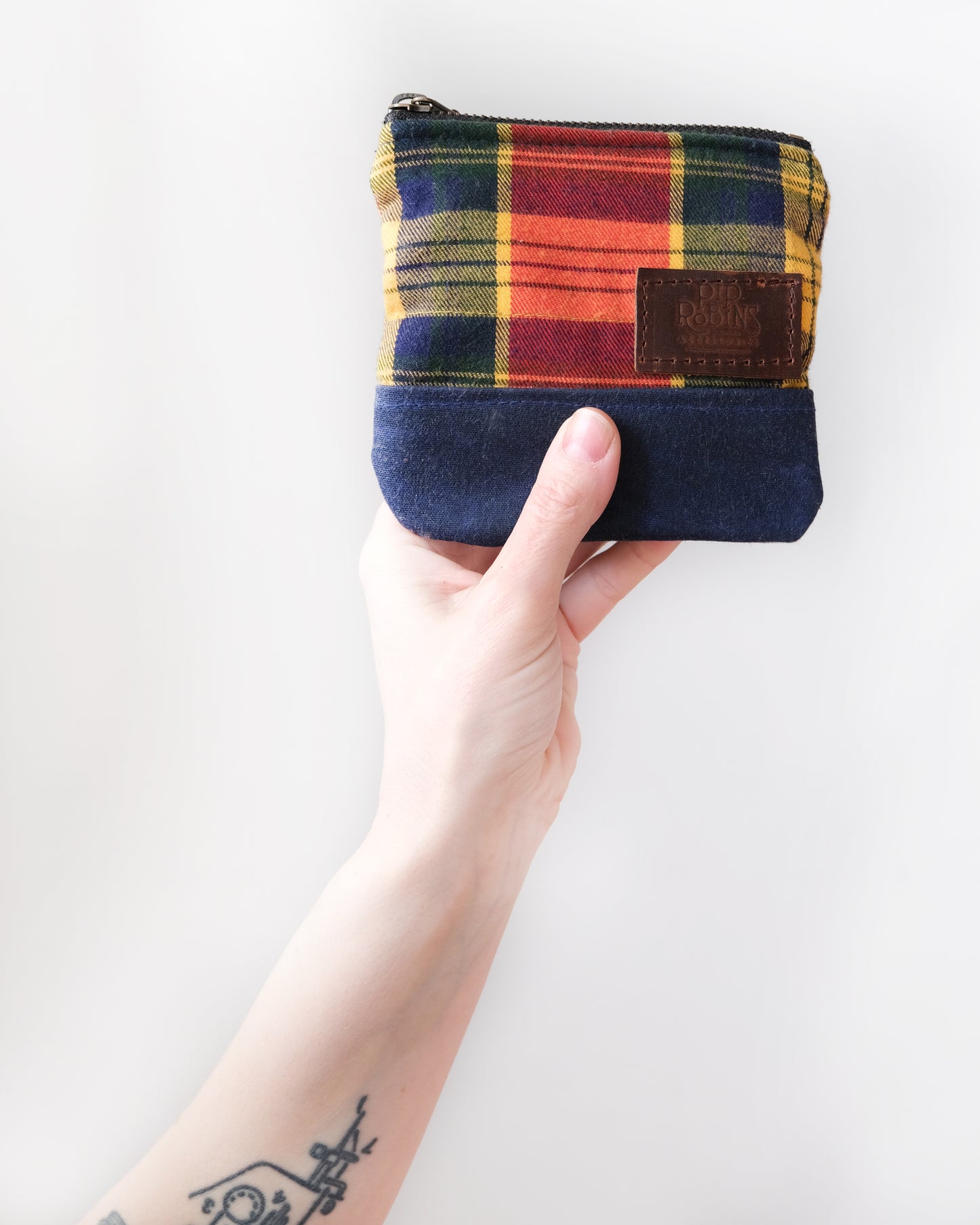 Quilted Tartan and Waxed Canvas Pouch
