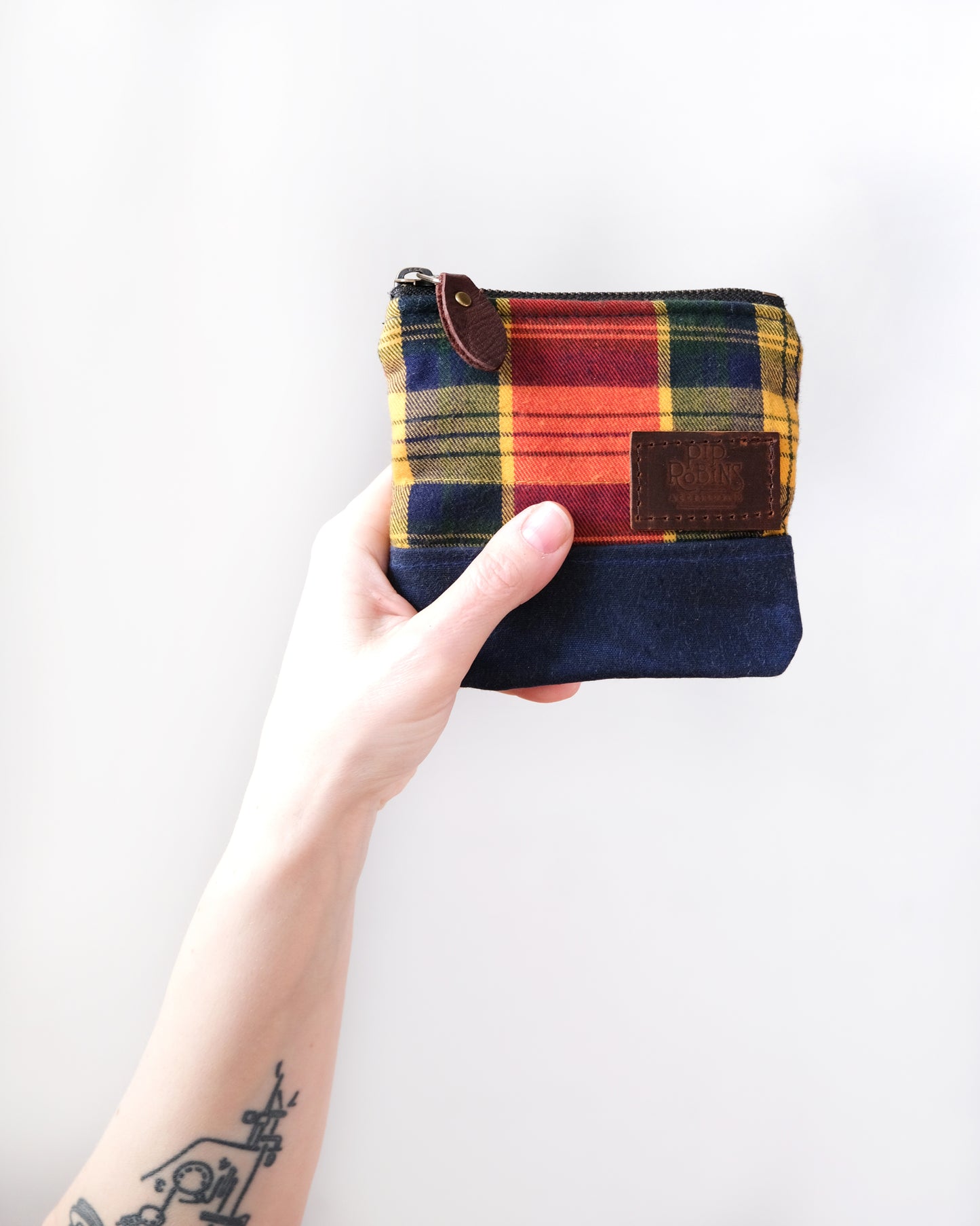Quilted Tartan and Waxed Canvas Pouch
