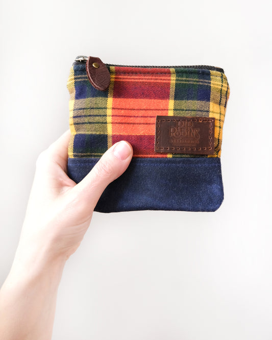Quilted Tartan and Waxed Canvas Pouch
