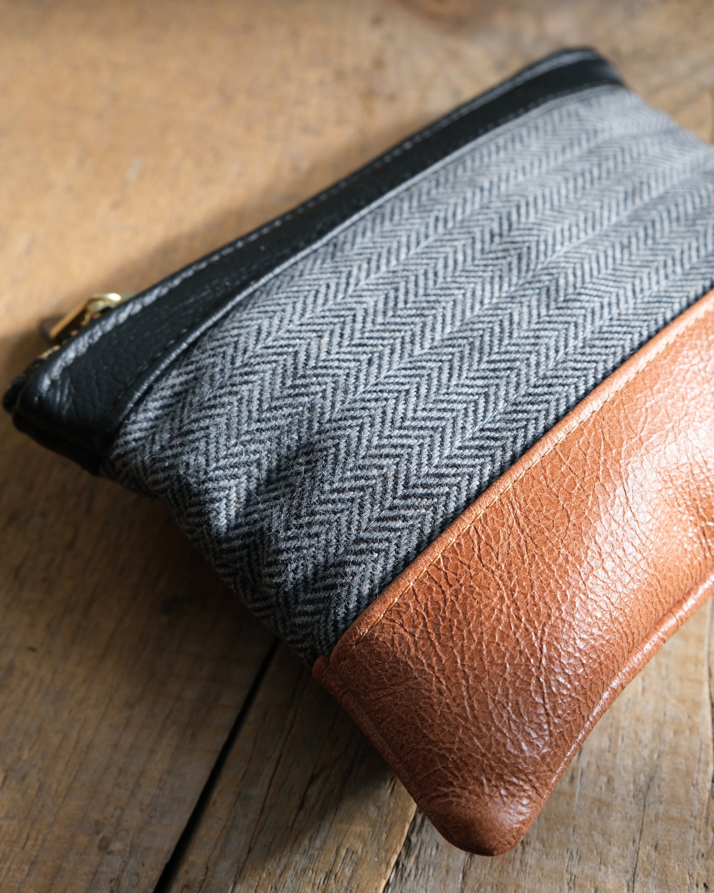 Tweed and Cognac Wristlet