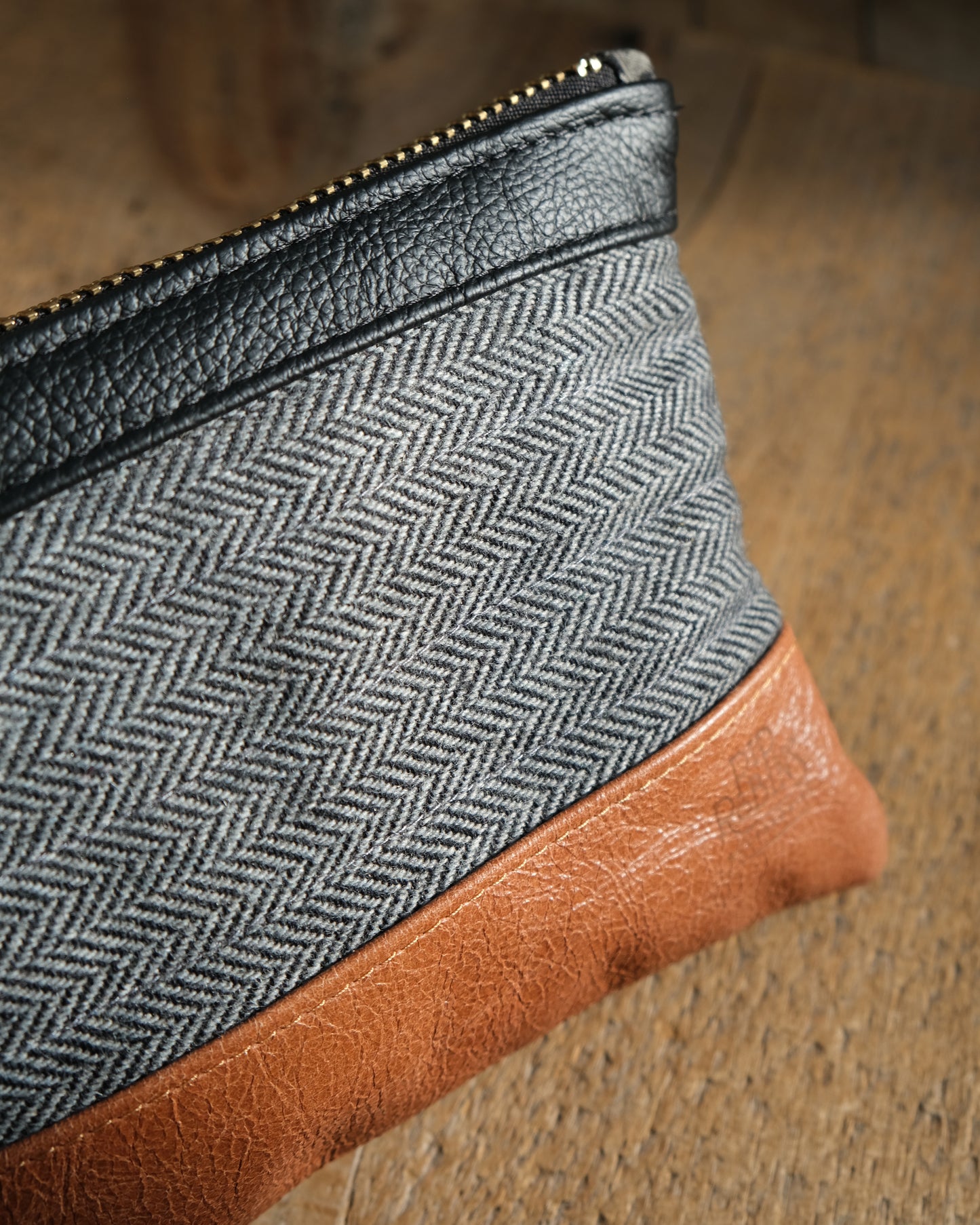 Tweed and Cognac Wristlet