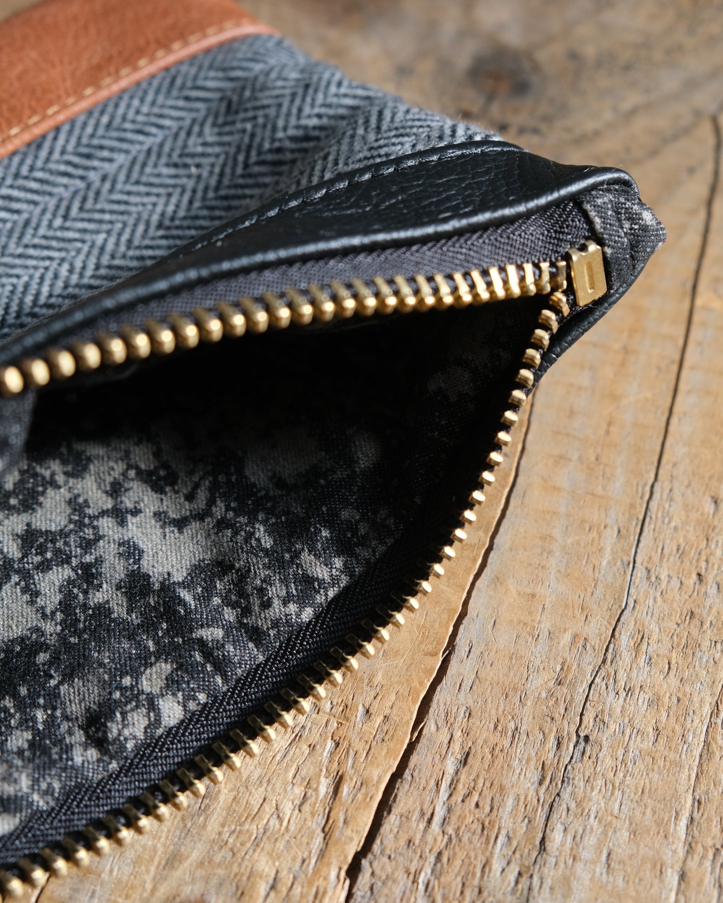 Tweed and Cognac Wristlet