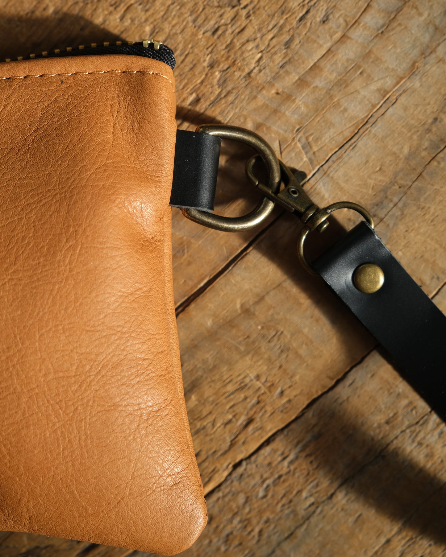 Cognac Leather Wristlet