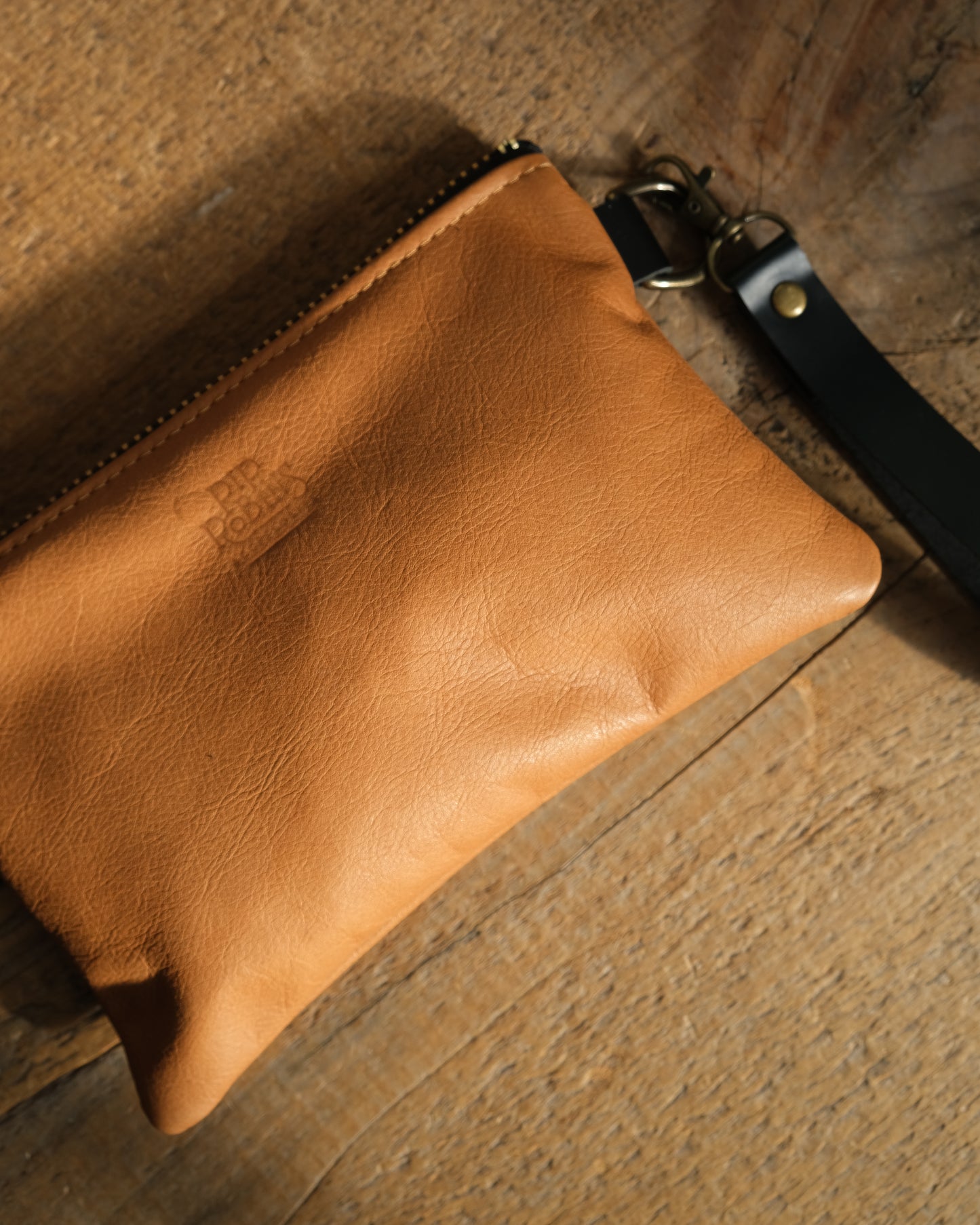 Cognac Leather Wristlet