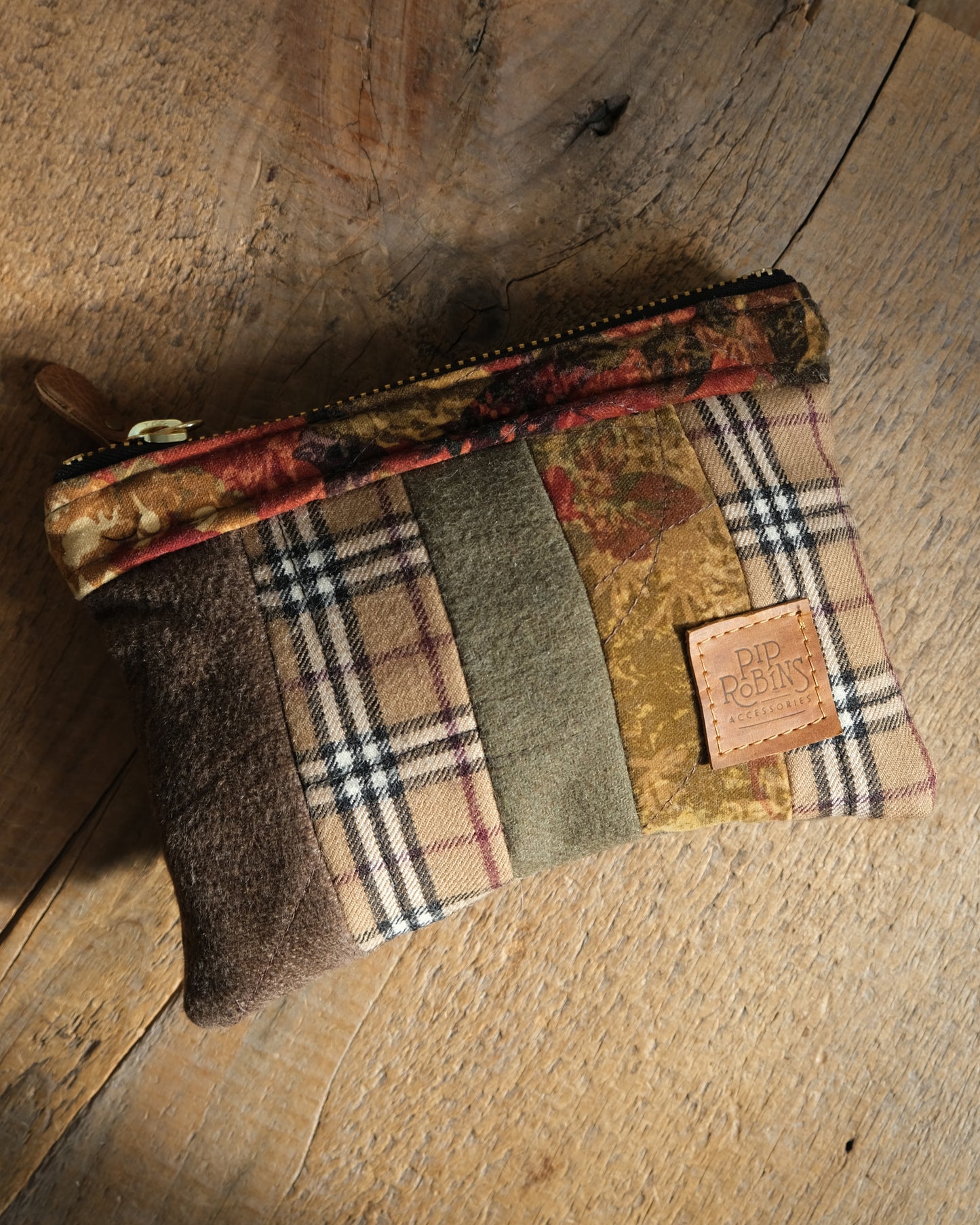 Mixed Wool Quilted Wristlet: Neutrals