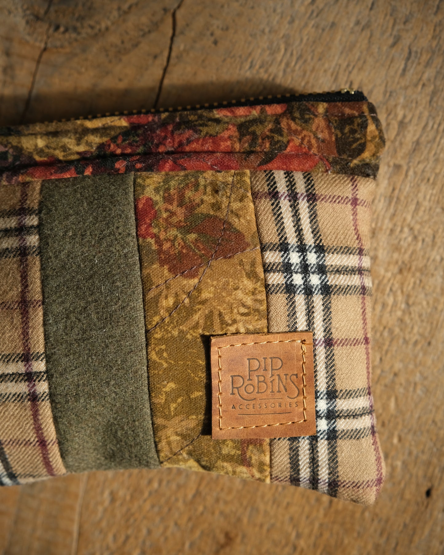 Mixed Wool Quilted Wristlet: Neutrals