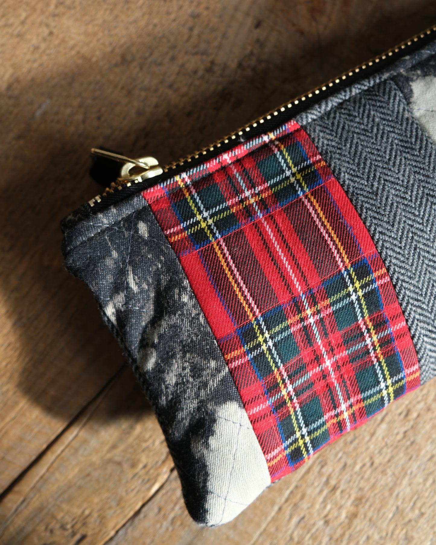 Mixed Wool Quilted Wristlet: Black and Red