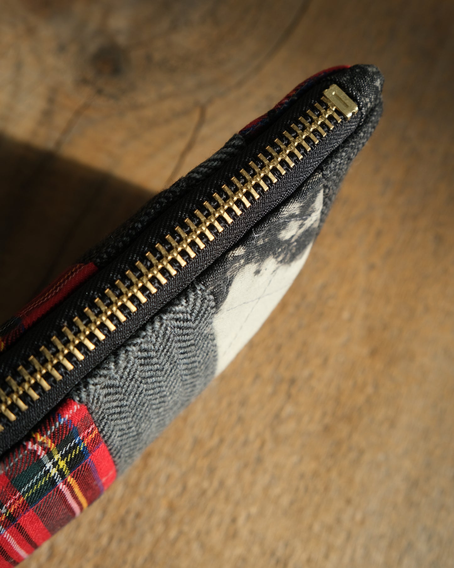 Mixed Wool Quilted Wristlet: Black and Red