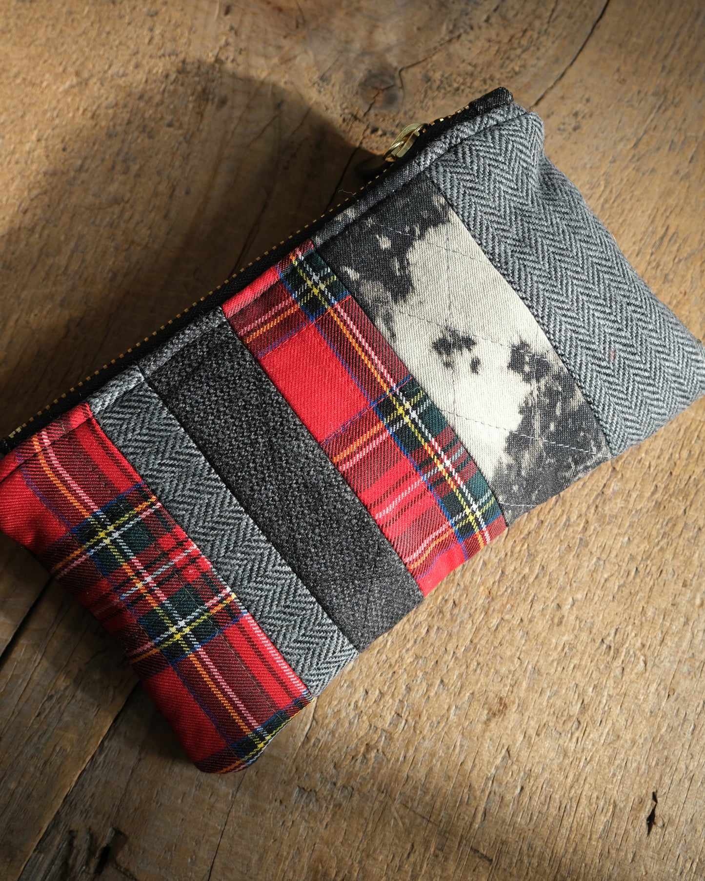 Mixed Wool Quilted Wristlet: Black and Red