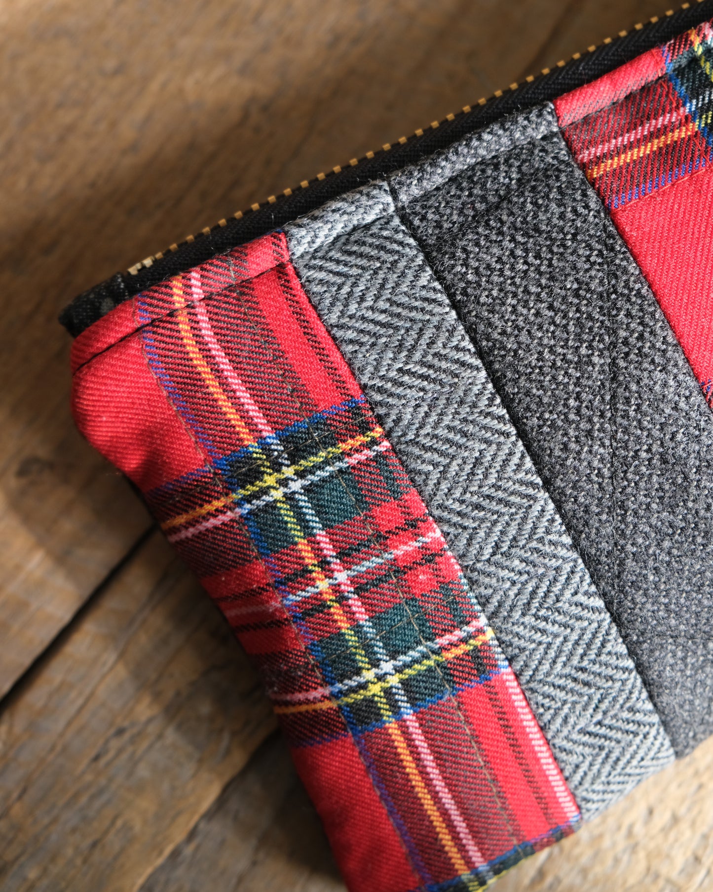 Mixed Wool Quilted Wristlet: Black and Red