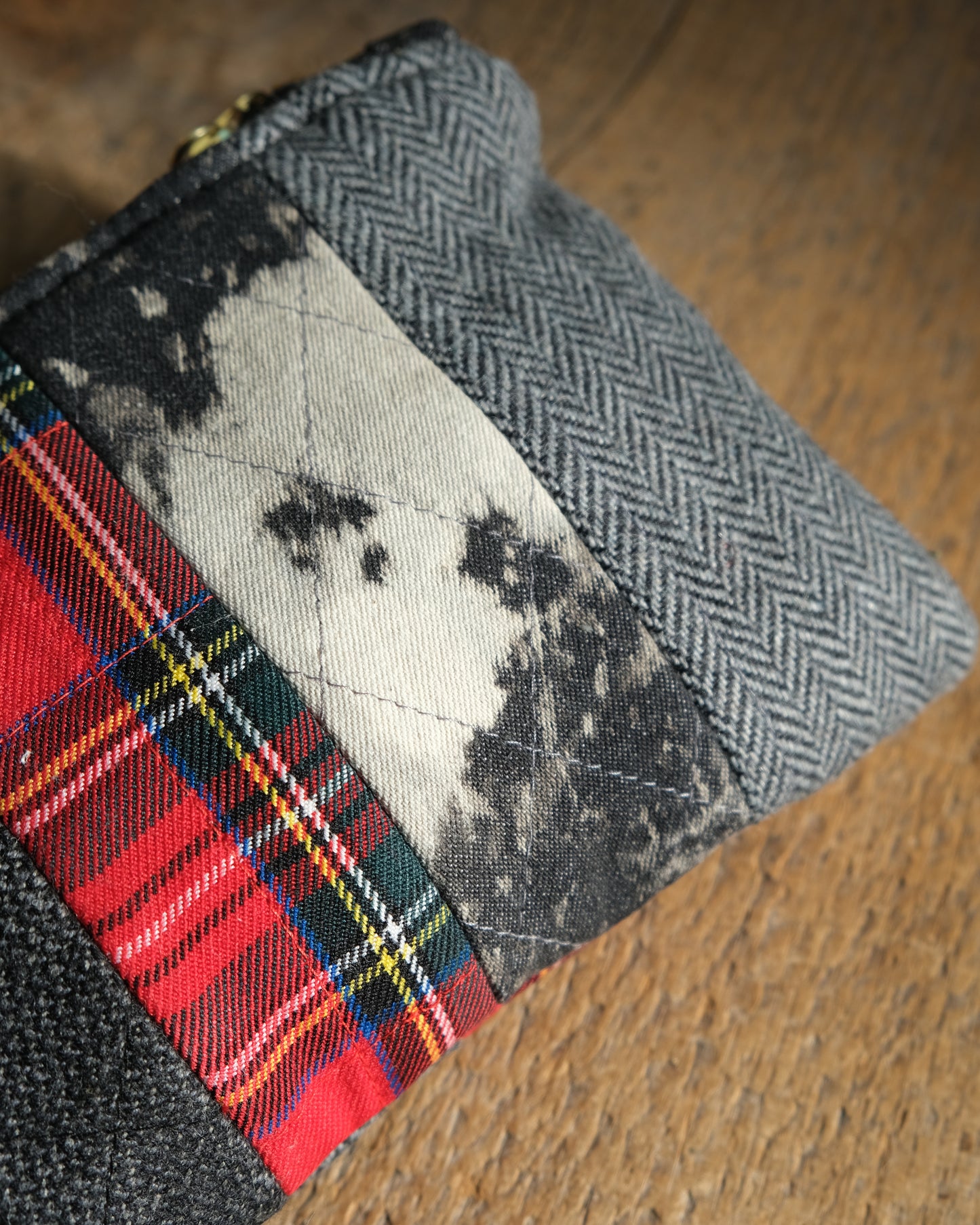 Mixed Wool Quilted Wristlet: Black and Red