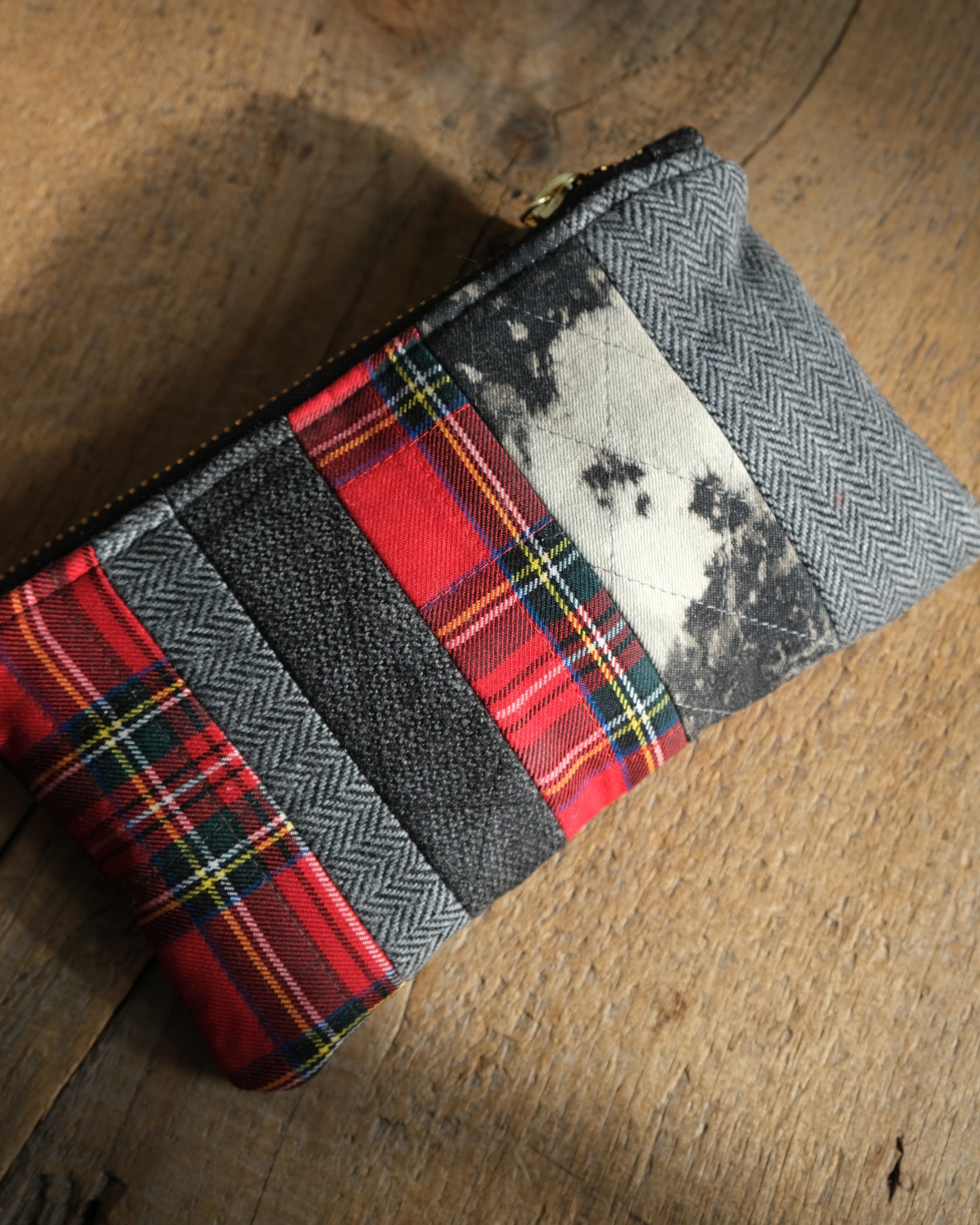 Mixed Wool Quilted Wristlet: Black and Red