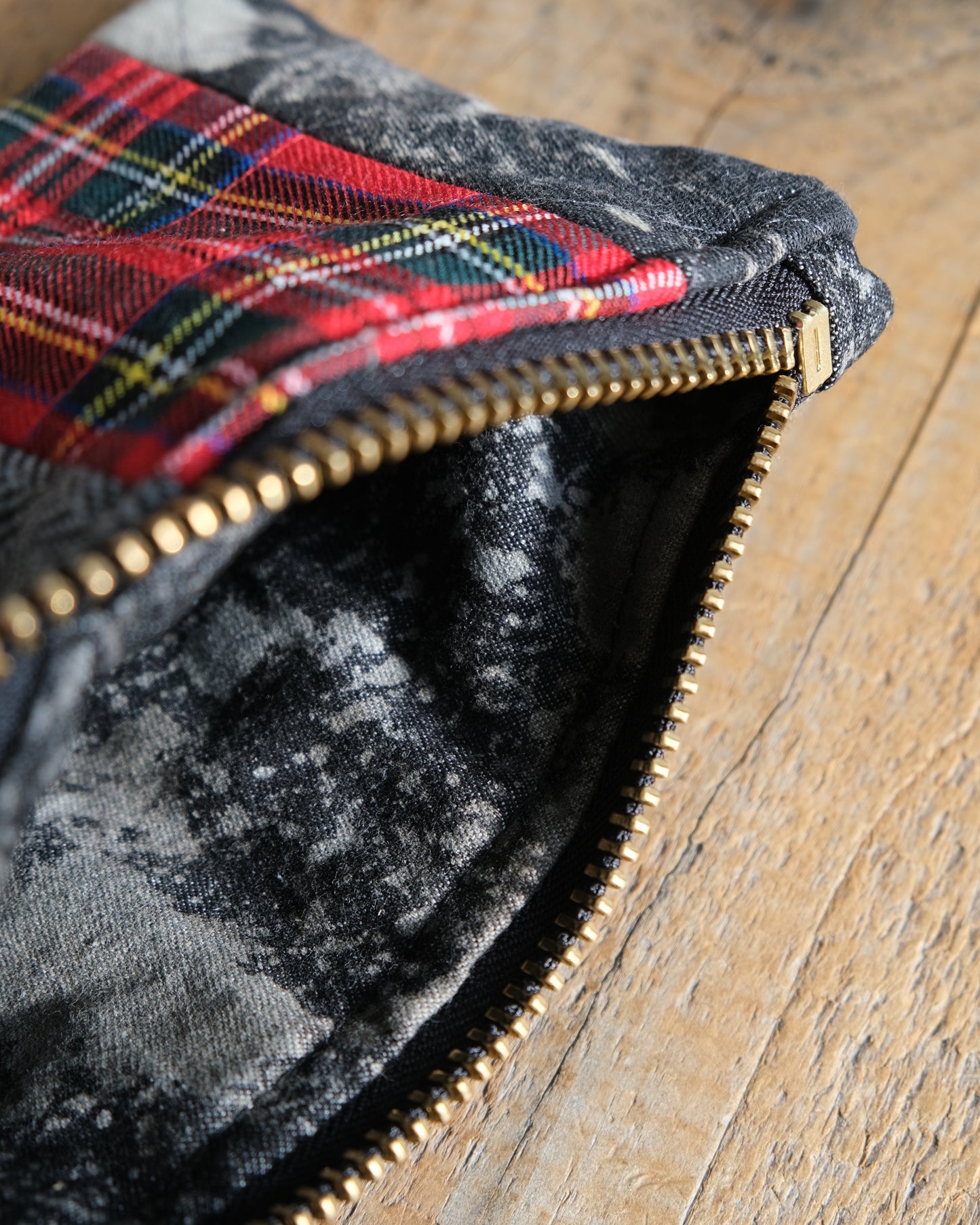 Mixed Wool Quilted Wristlet: Black and Red