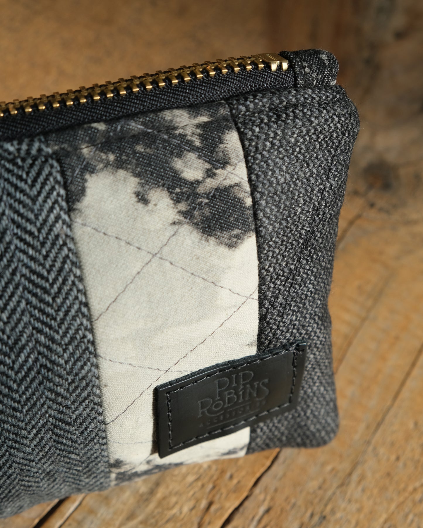 Mixed Wool Quilted Wristlet: Black and Red