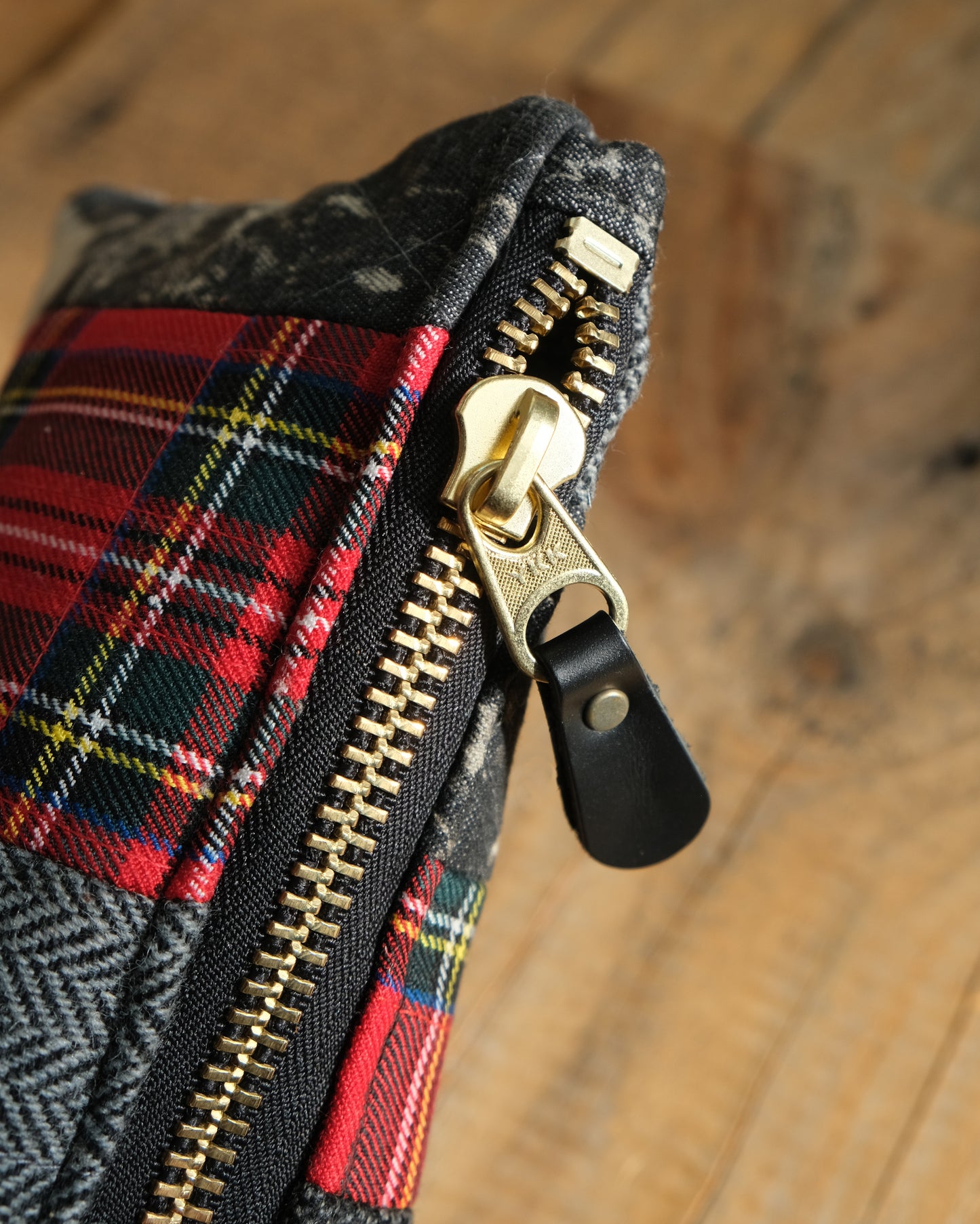 Mixed Wool Quilted Wristlet: Black and Red